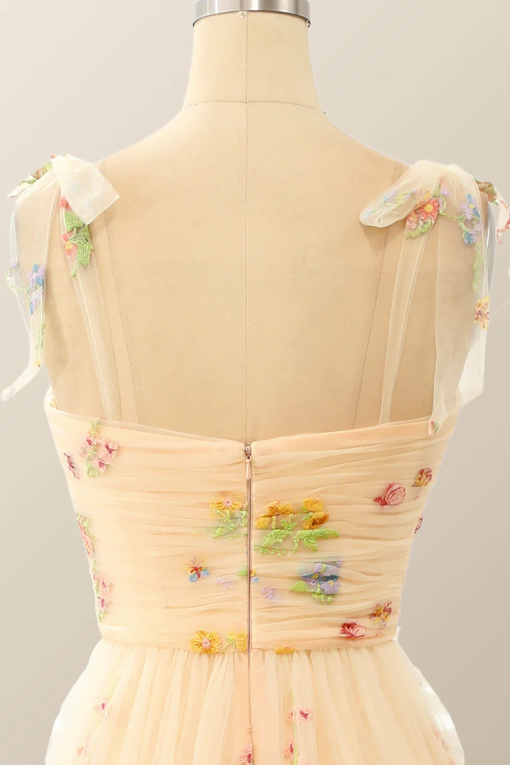 Champagne A-line Embroidered Long Formal Gown - Image 6