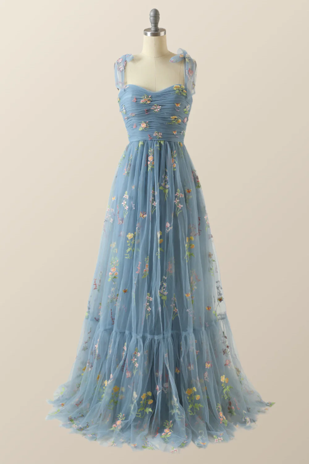 Champagne A-line Embroidered Long Formal Gown - Image 9