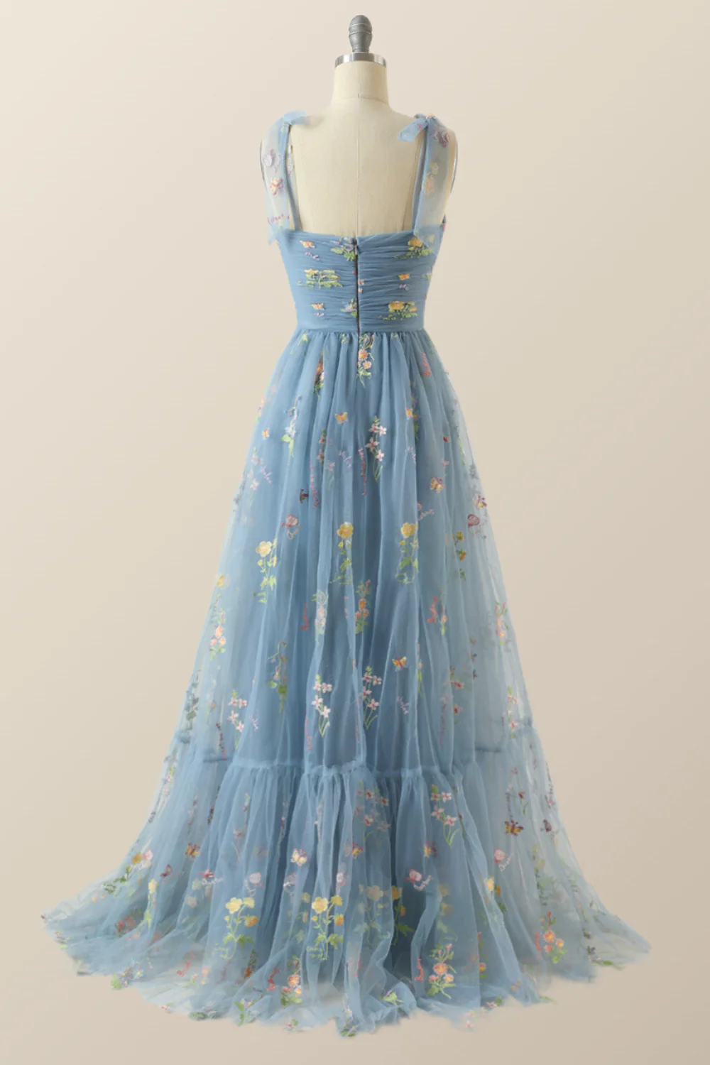 Champagne A-line Embroidered Long Formal Gown - Image 10