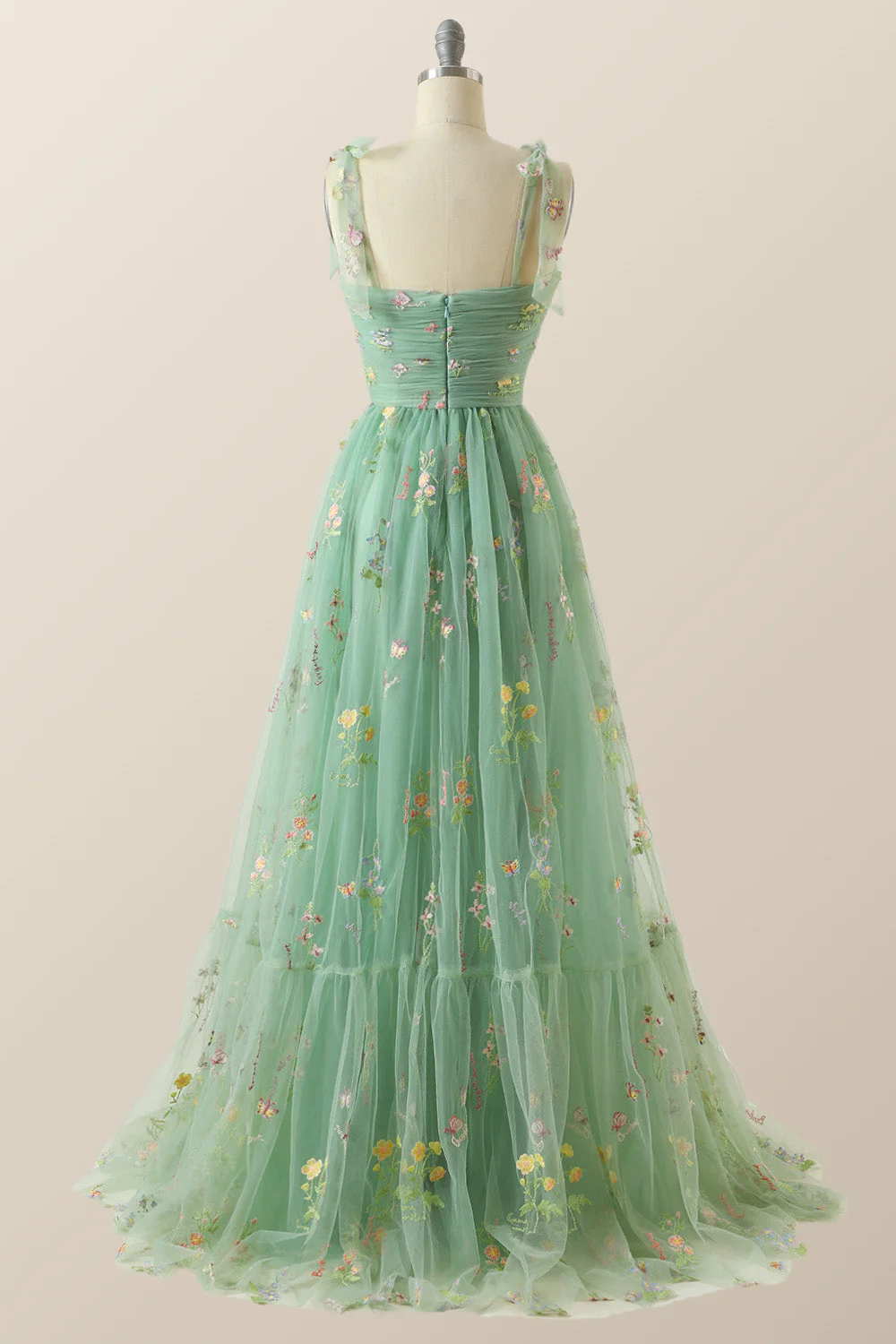 Champagne A-line Embroidered Long Formal Gown - Image 8