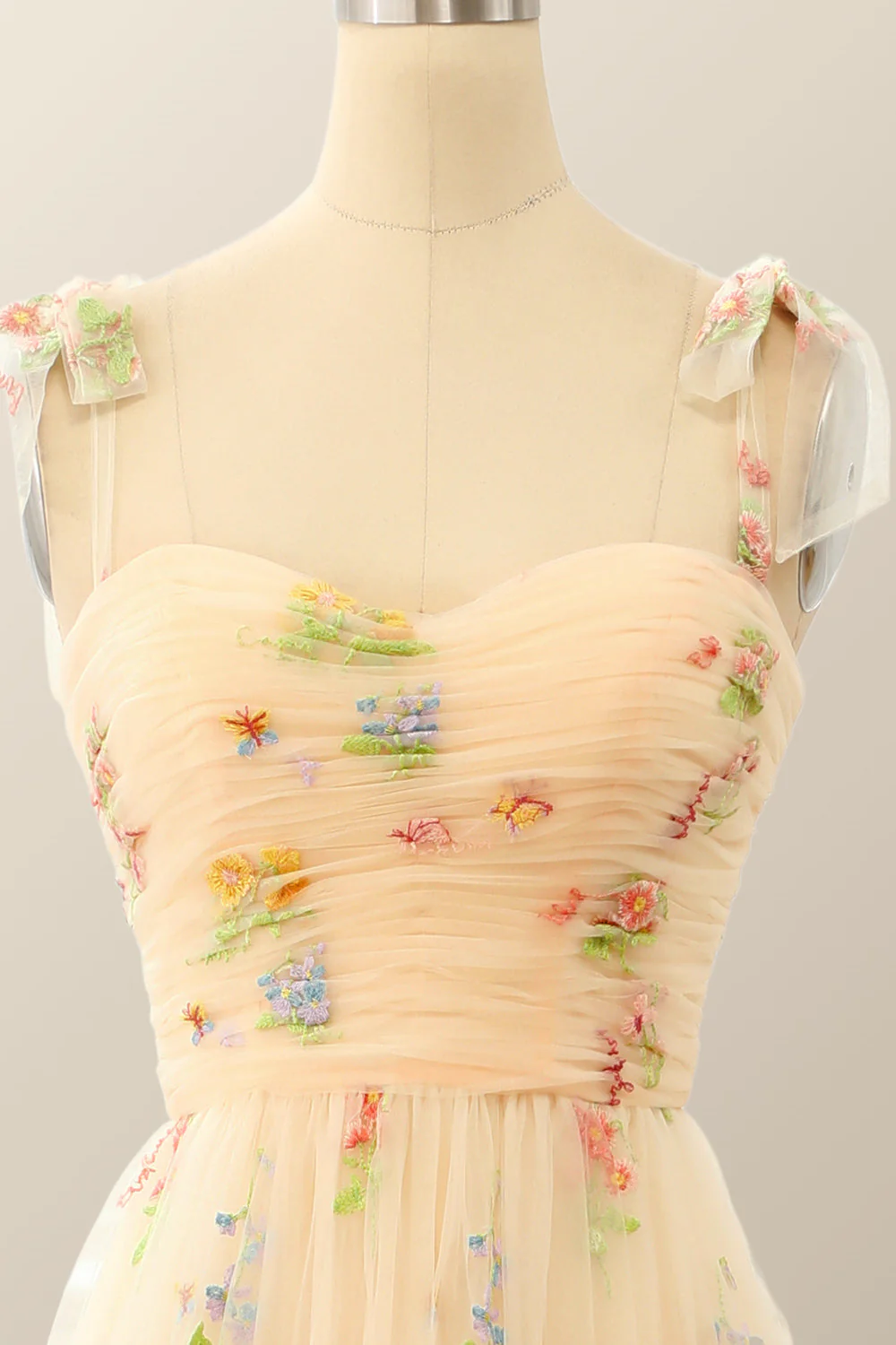 Champagne A-line Embroidered Long Formal Gown - Image 4