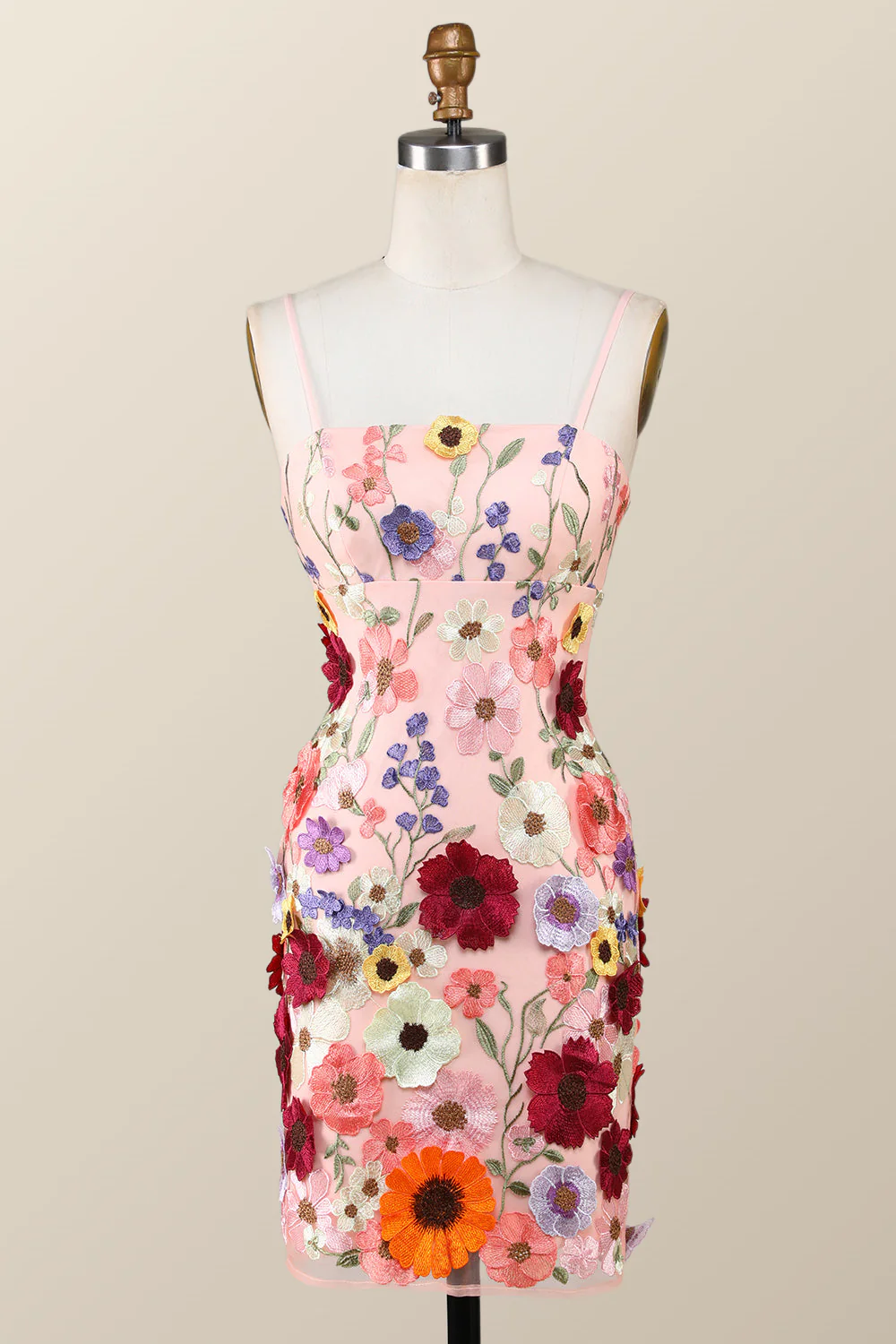 Black Floral Embroidery Tight Mini Dress with Straps - Image 5