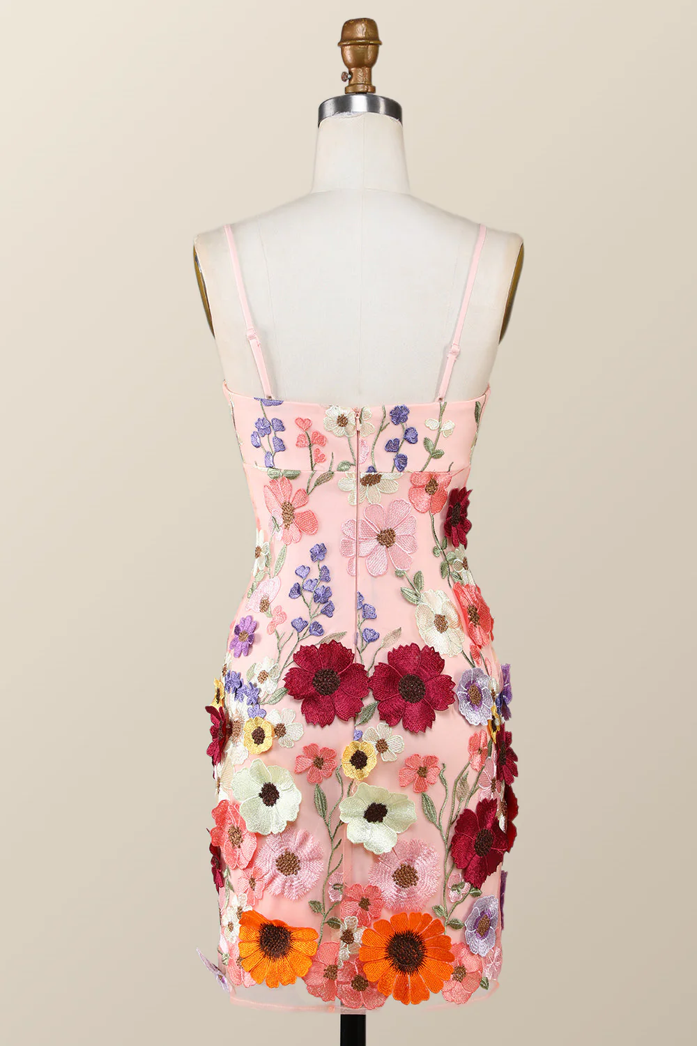 Black Floral Embroidery Tight Mini Dress with Straps - Image 6