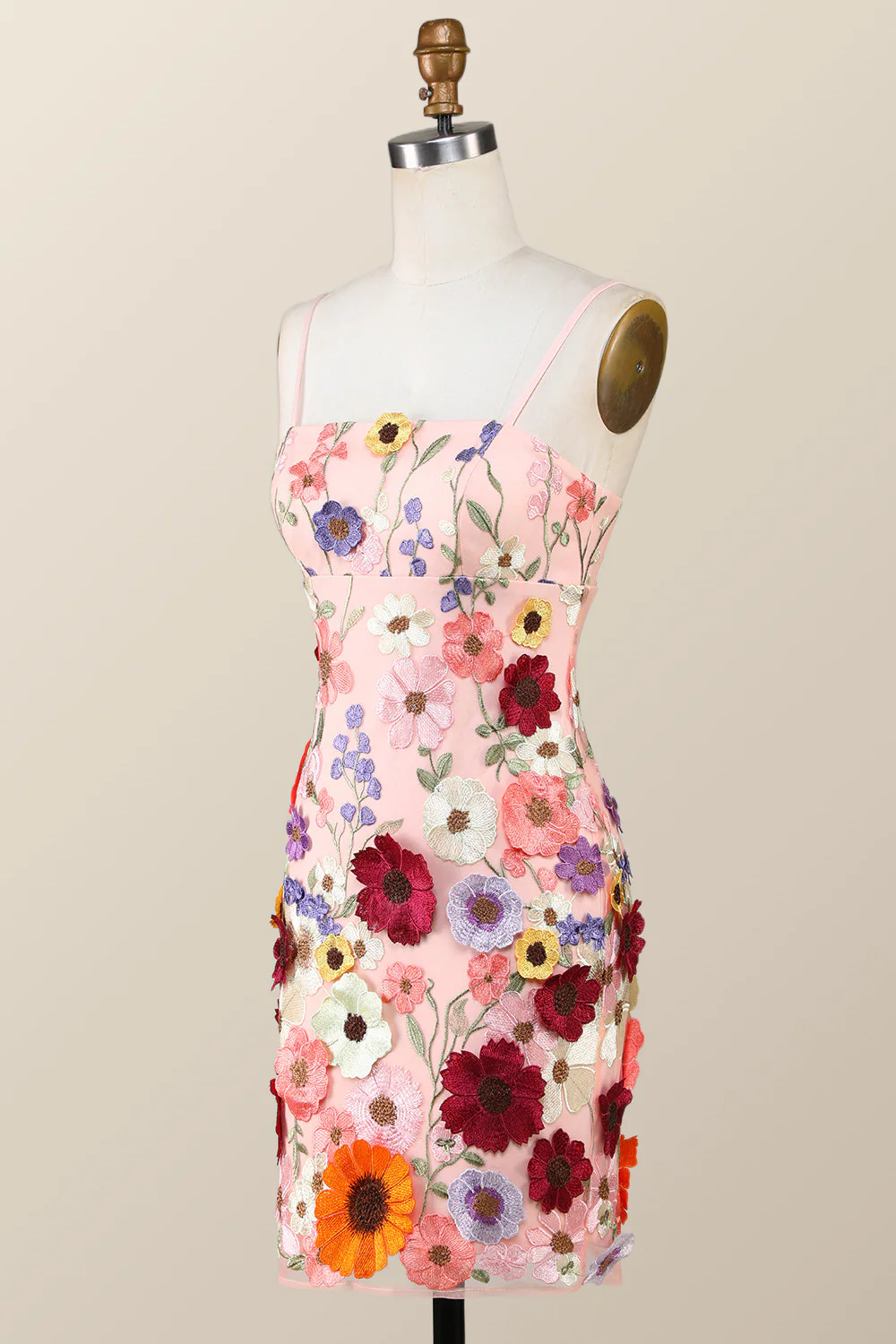 Black Floral Embroidery Tight Mini Dress with Straps - Image 7