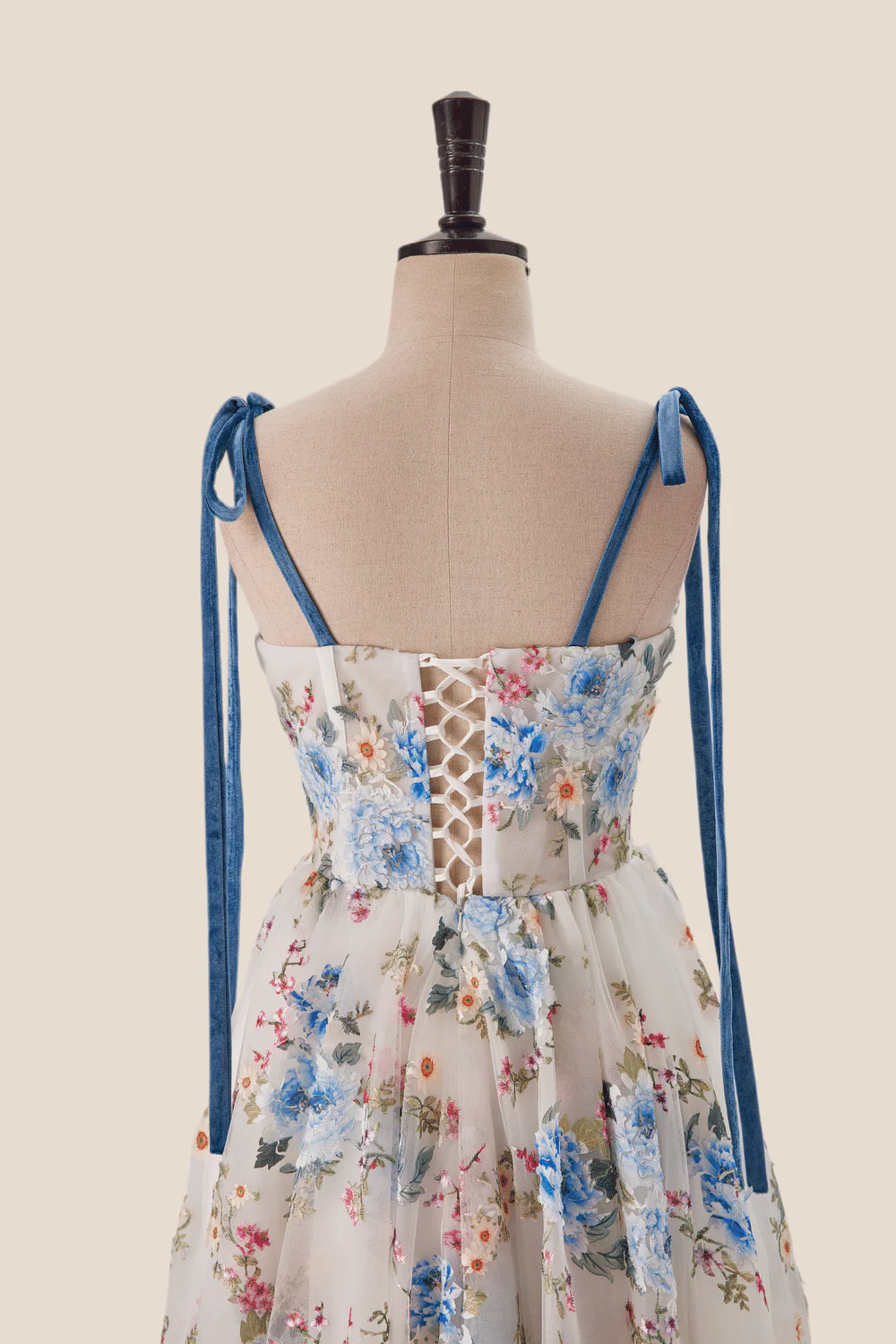 Blue Floral Tea Length A-line Party Dress - Image 6
