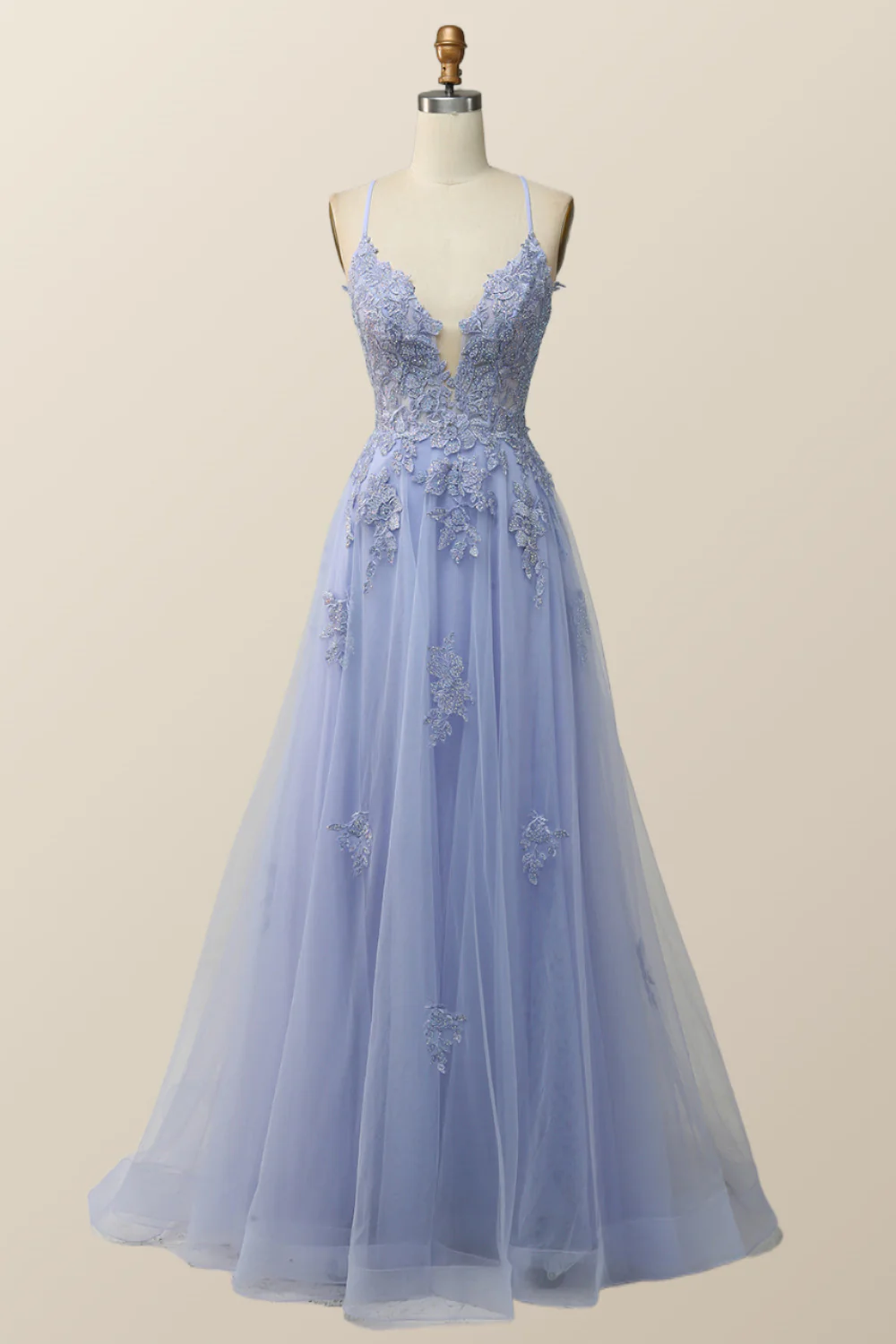 Sage Green V Neck Appliques Long Formal Dress - Image 5