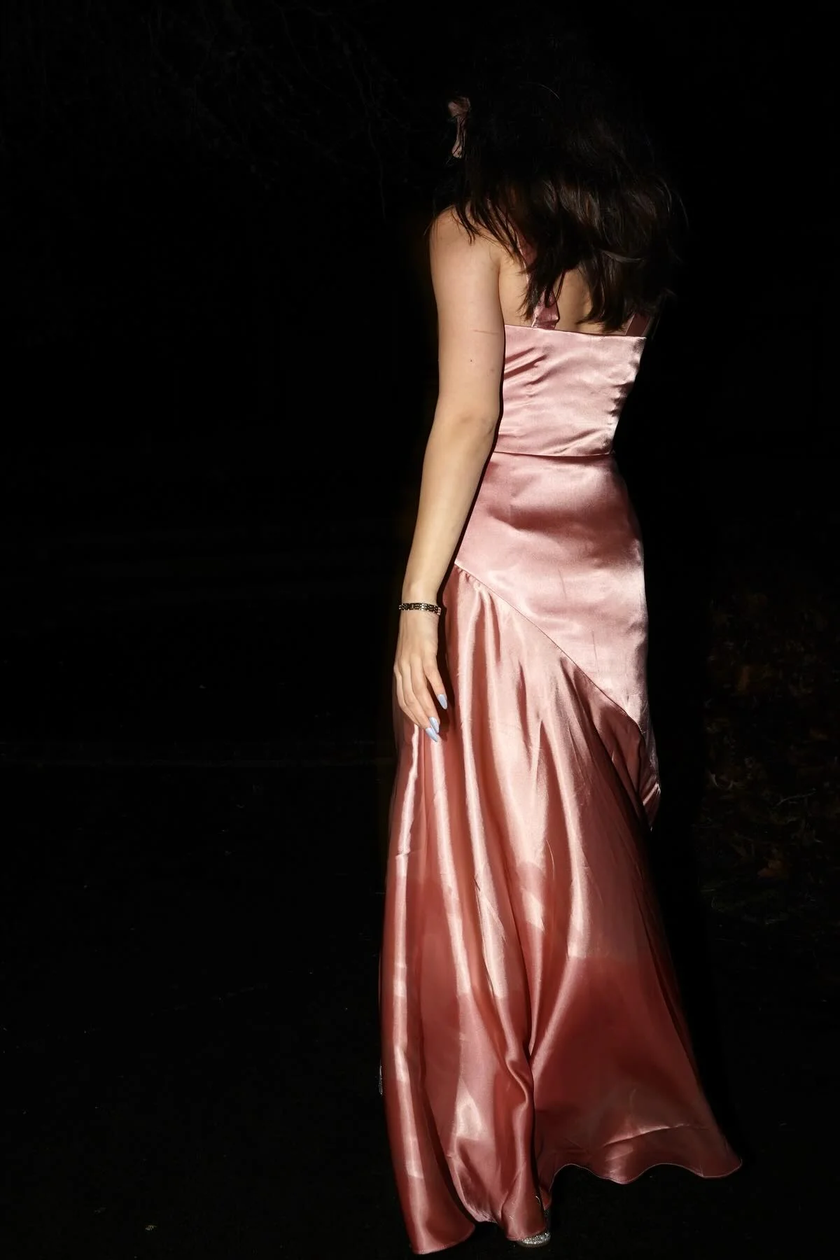Blush Pink Silk Sheath Long Dress with Slit - Image 4