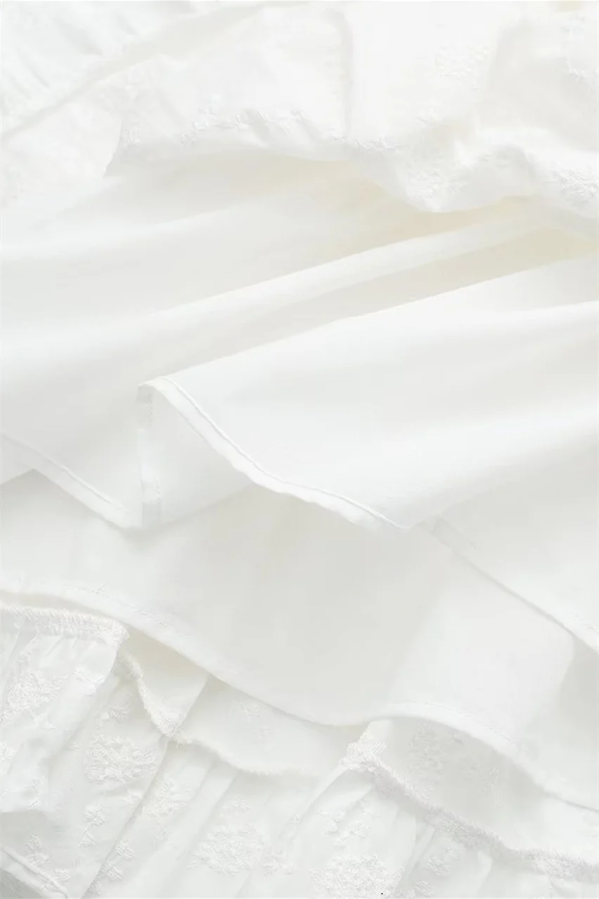 Bow Tie White Embroidery Short Dress with Button - Image 7