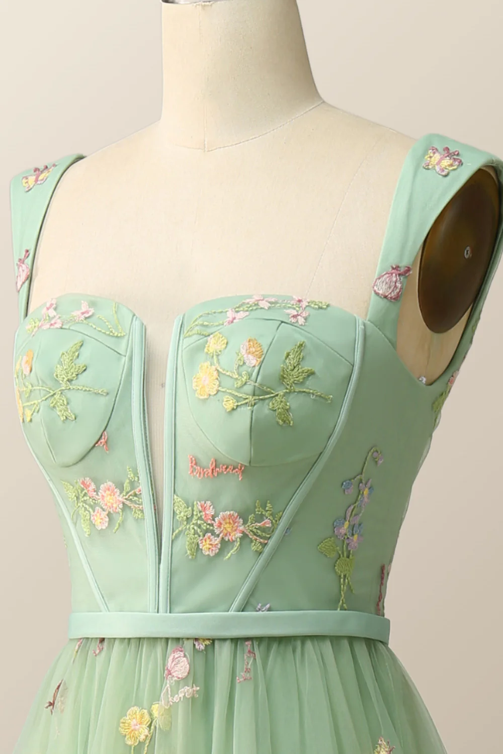 Green Embroidered A-line Midi Dress - Image 13