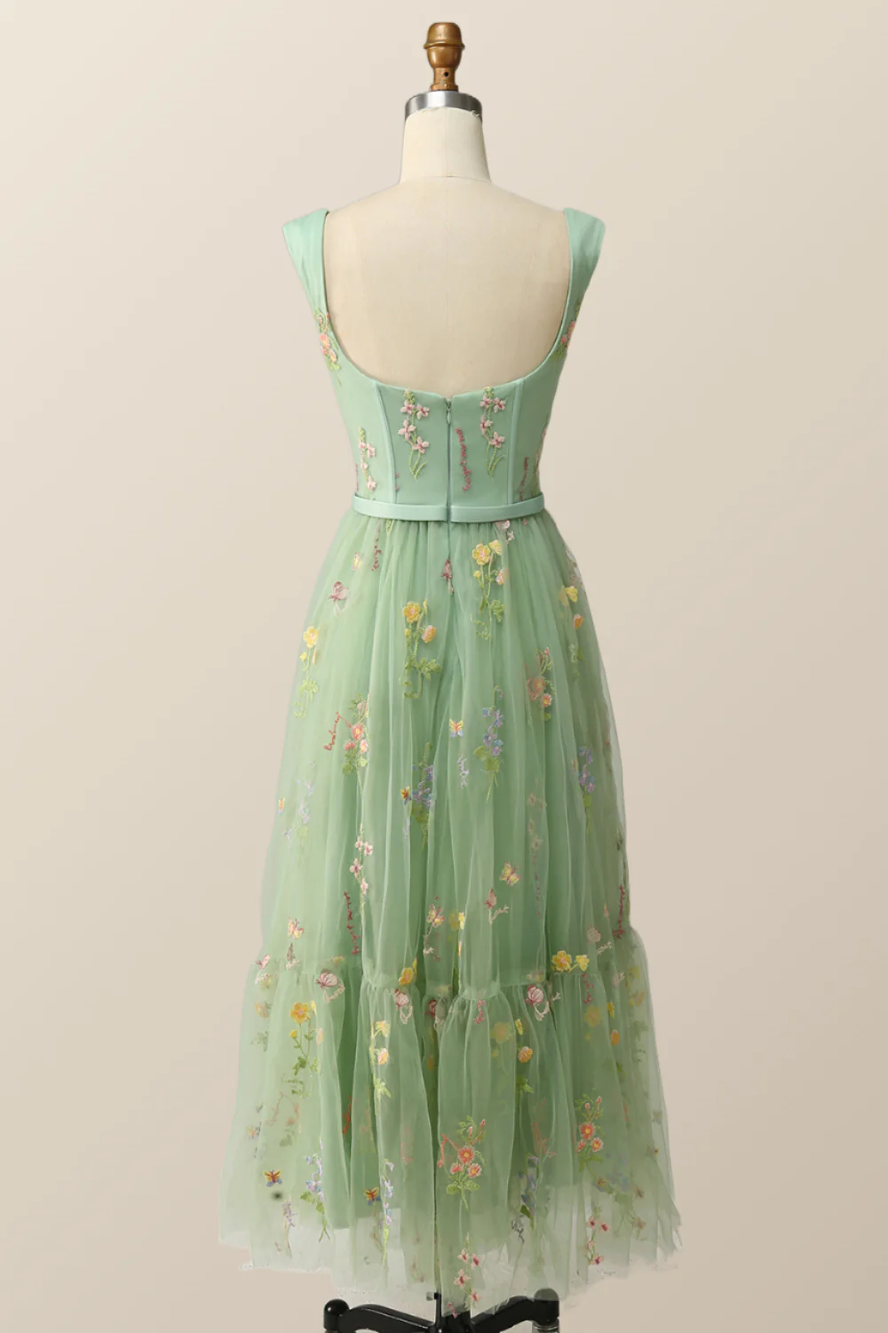 Green Embroidered A-line Midi Dress - Image 3