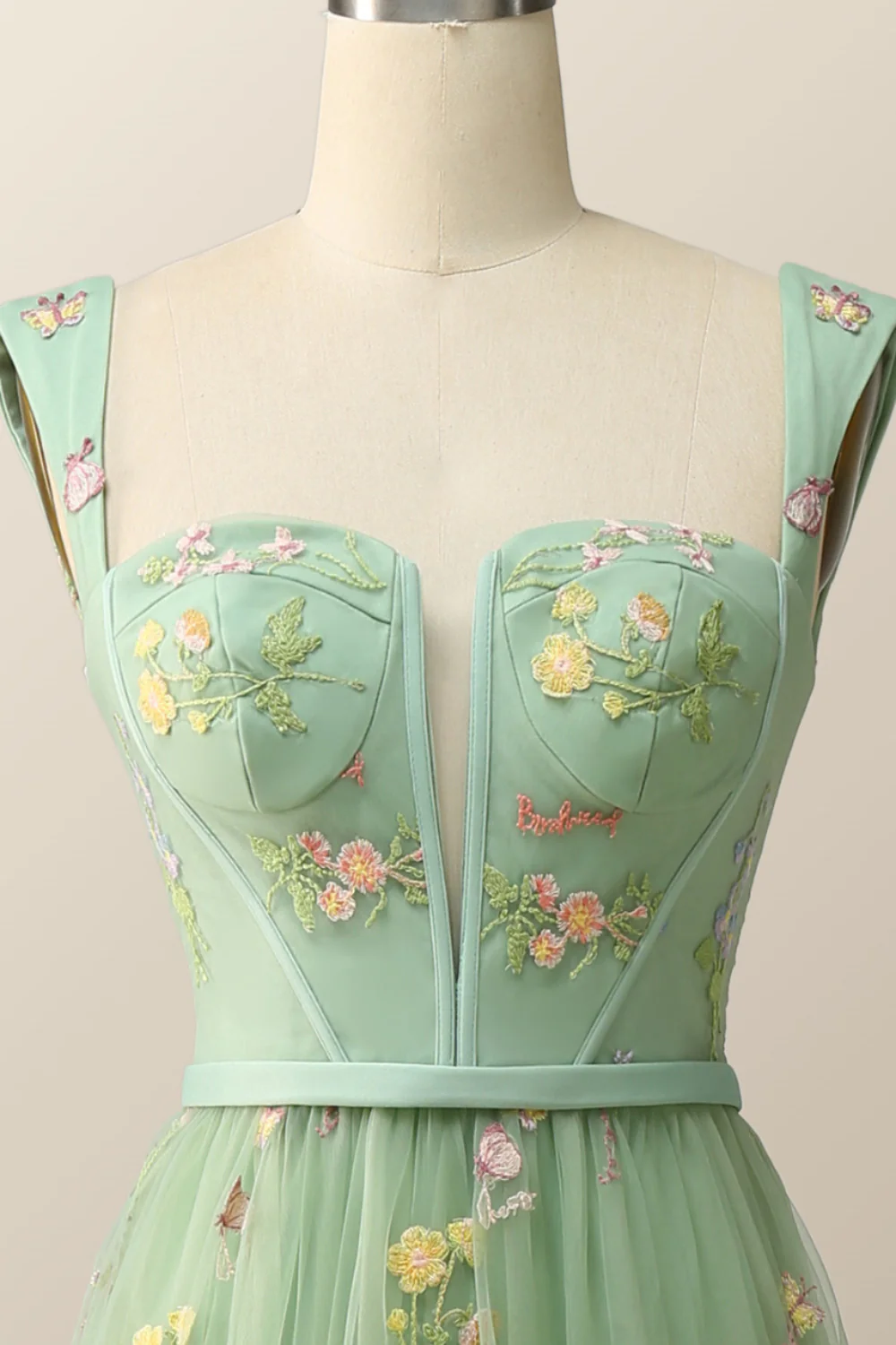 Green Embroidered A-line Midi Dress - Image 4