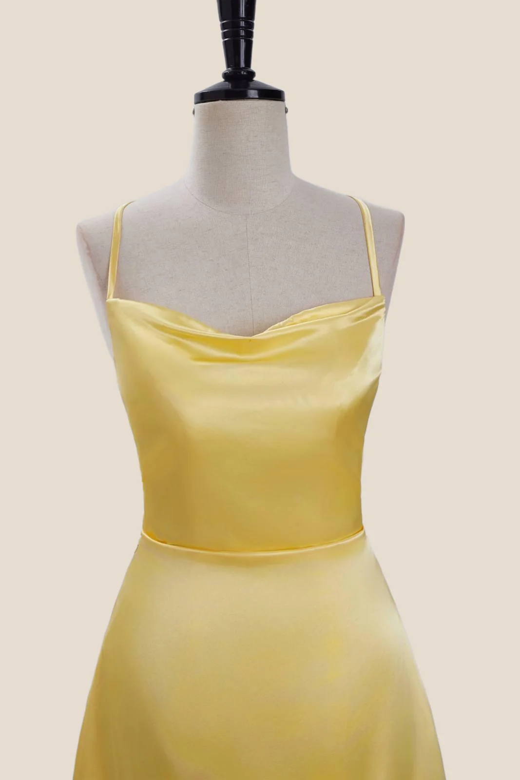 Cowl Neck Yellow Satin A-line Short Dress - Image 4