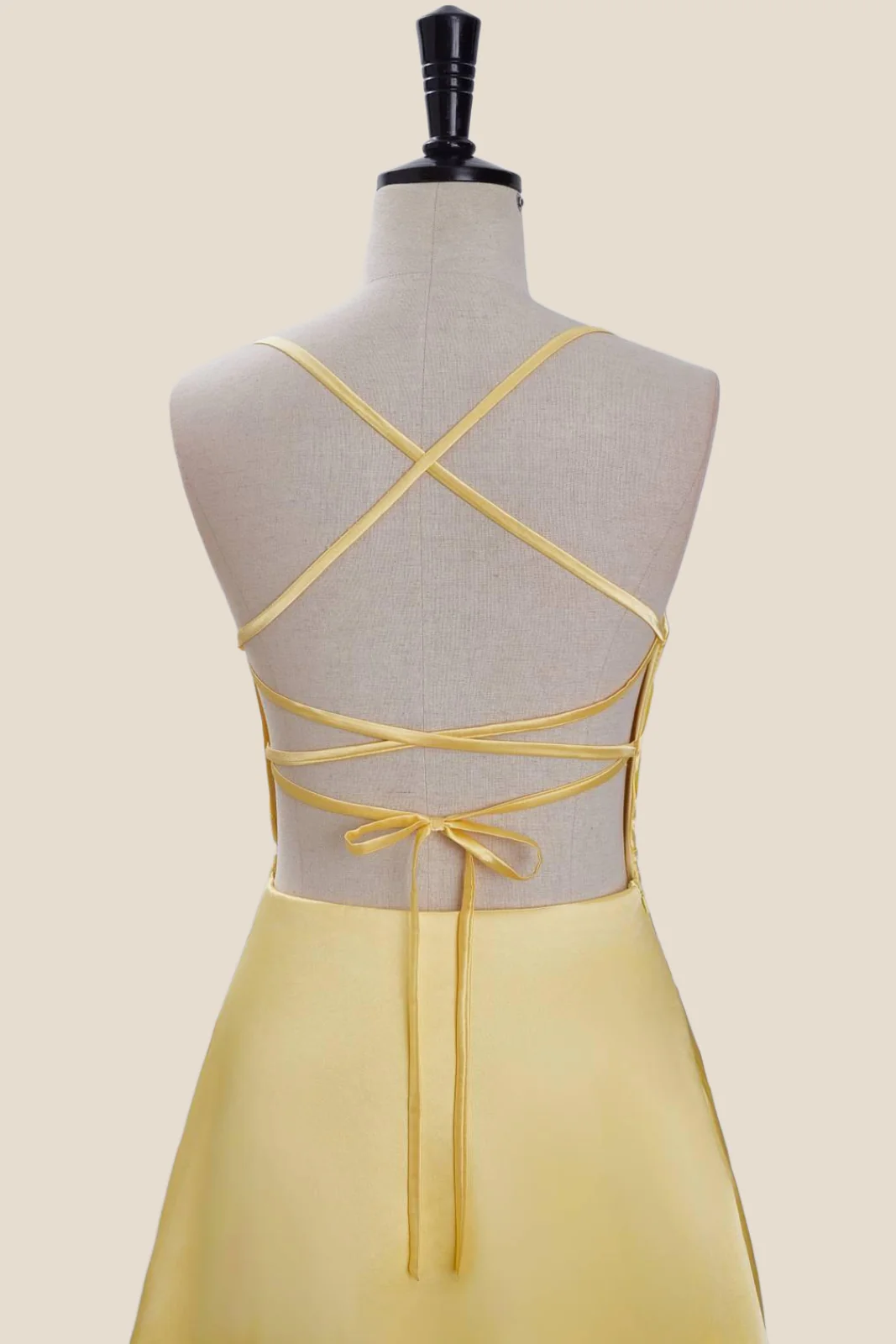Cowl Neck Yellow Satin A-line Short Dress - Image 5