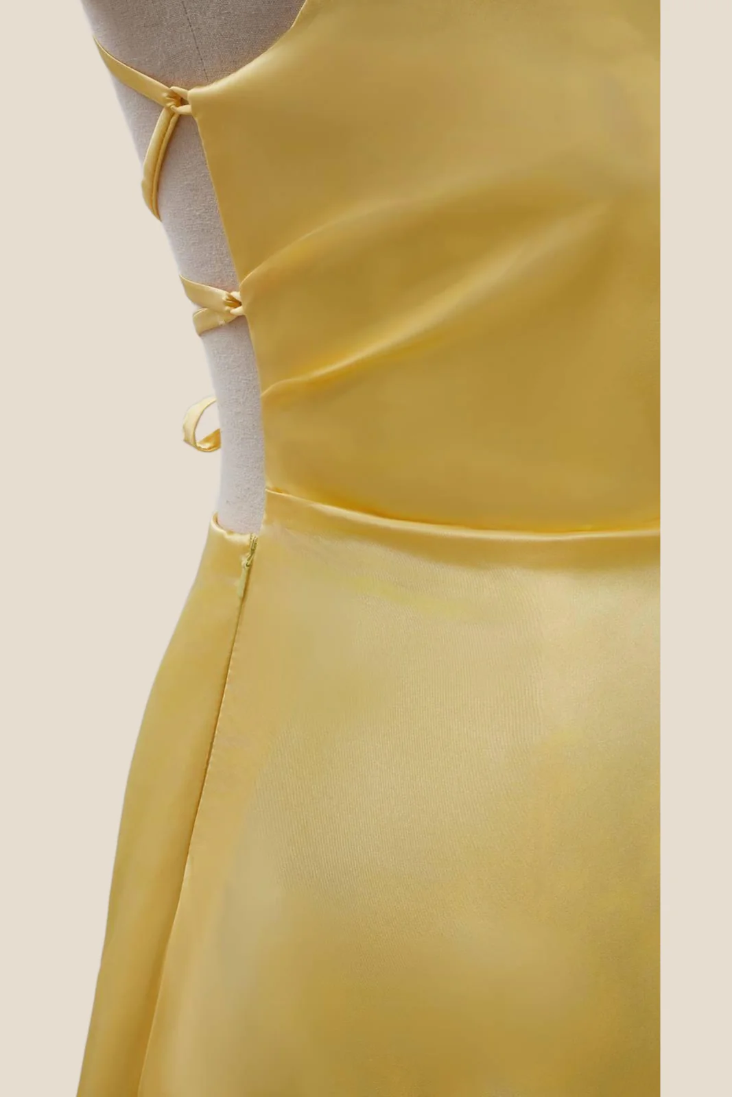 Cowl Neck Yellow Satin A-line Short Dress - Image 6