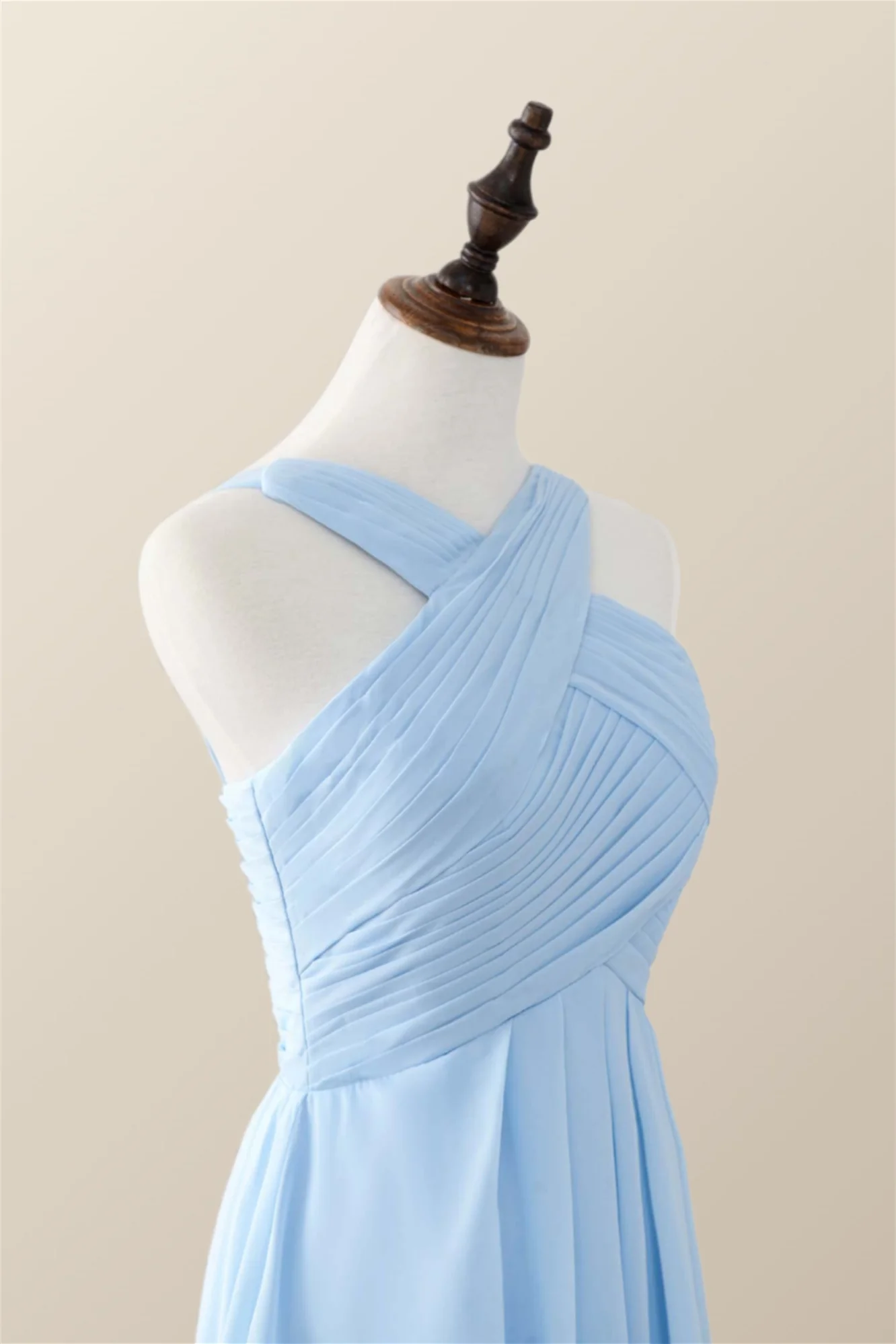 Cross Front Light Sky Blue Chiffon Long Bridesmaid Dress - Image 3