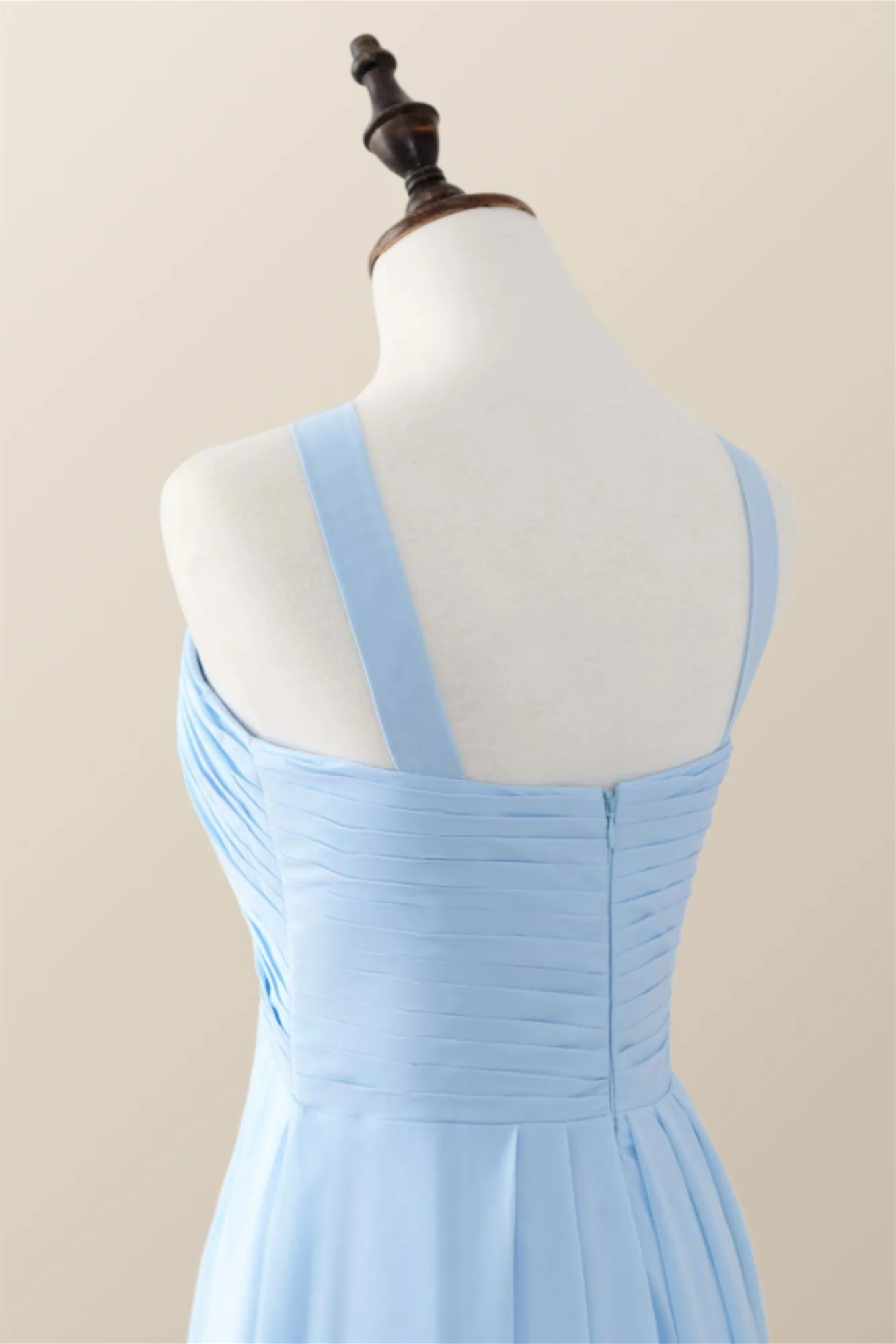 Cross Front Light Sky Blue Chiffon Long Bridesmaid Dress - Image 4