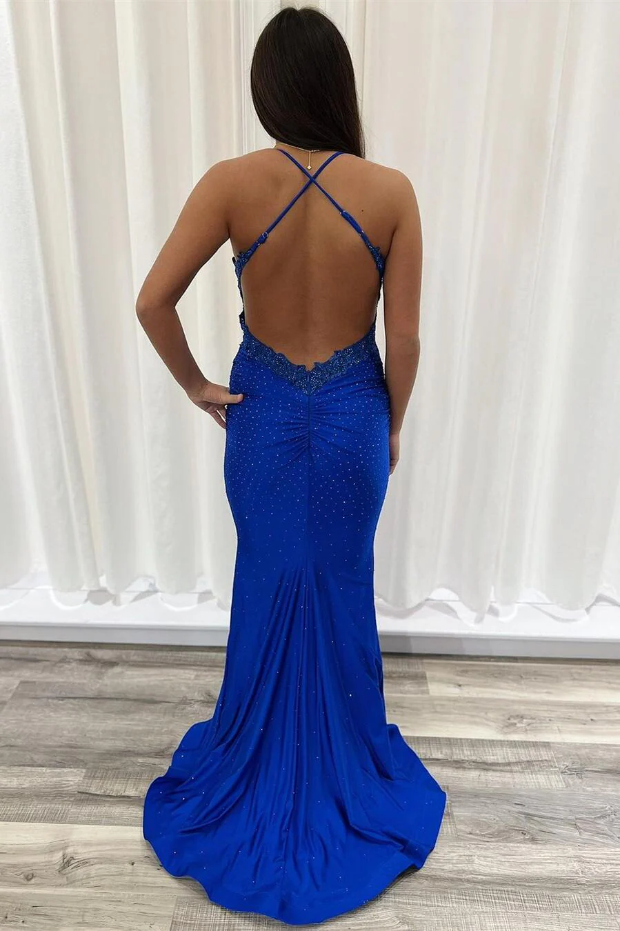 Dark Green Mermaid Appliques Long Formal Dress - Image 5