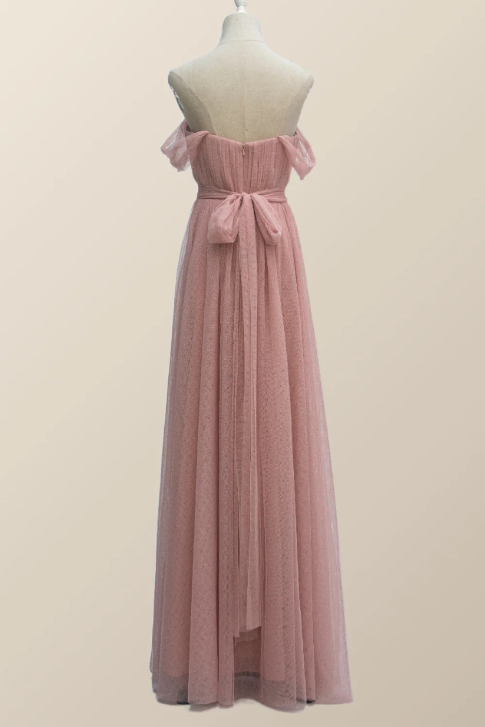 Empire Blush Pink Tulle A-line Long Bridesmaid Dress - Image 3