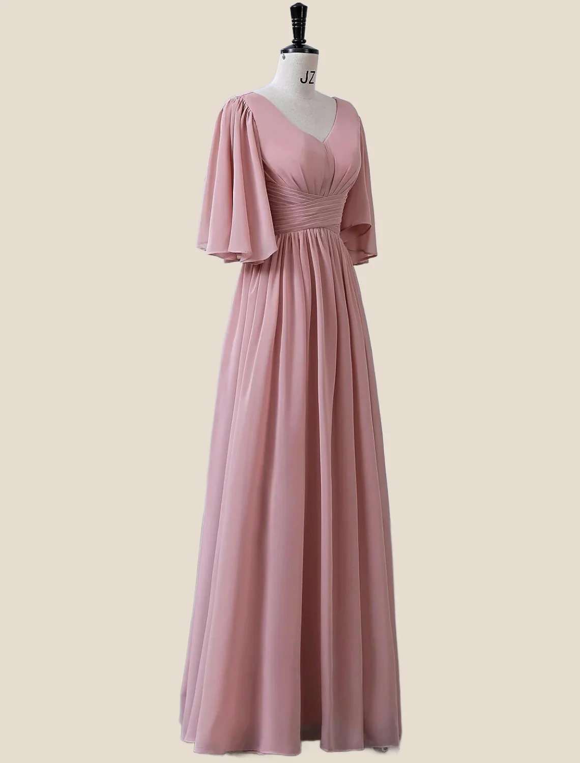 Flare Sleeves Blush Pink Pleated Long Dress - Image 3