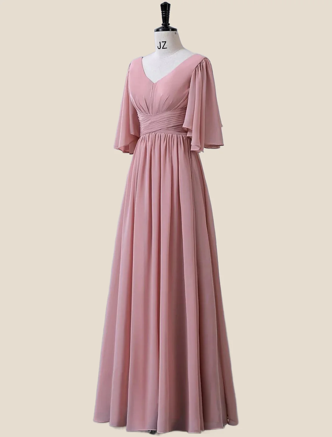 Flare Sleeves Blush Pink Pleated Long Dress - Image 4