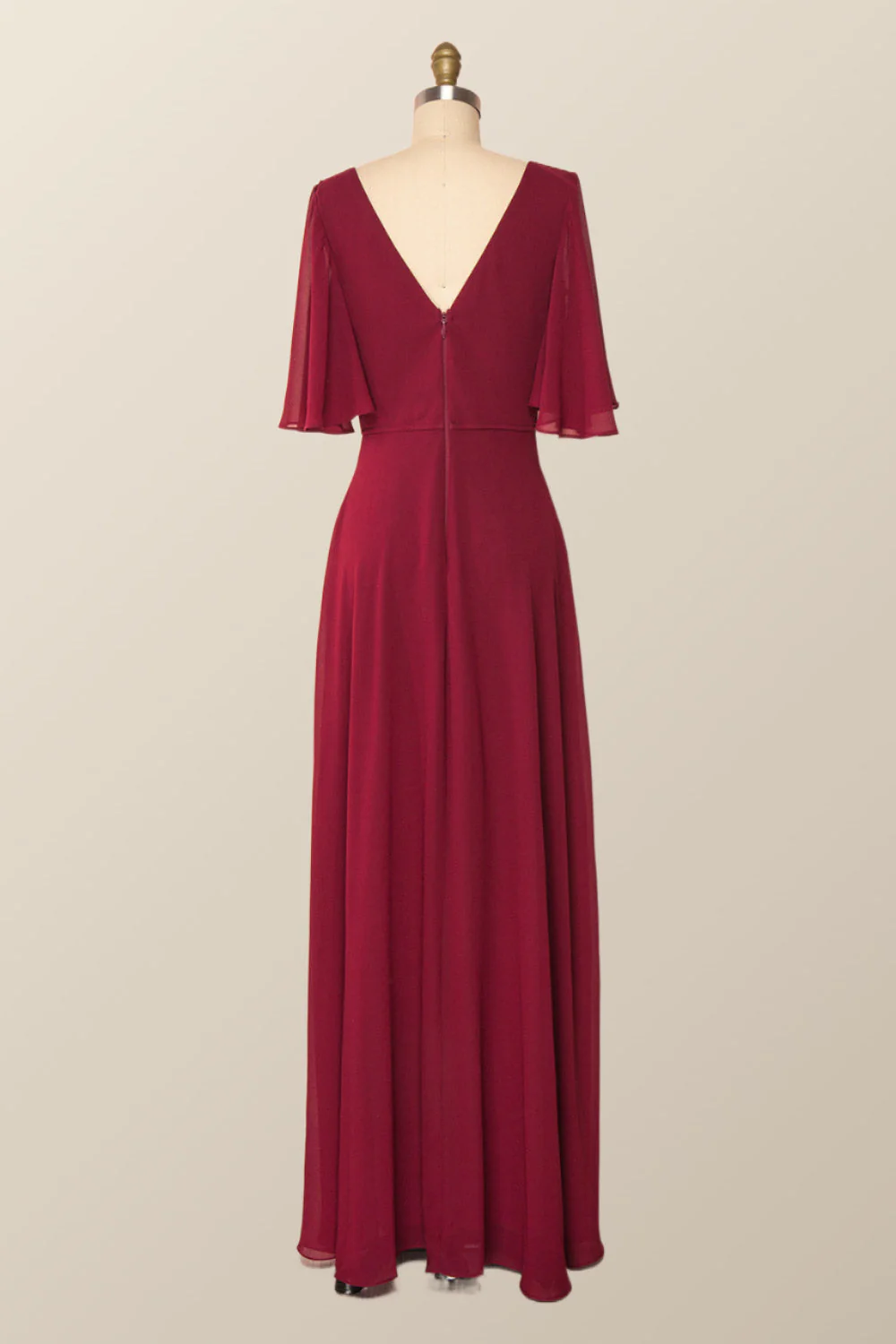 Flare Sleeves Navy Blue Chiffon Long Bridesmaid Dress - Image 3