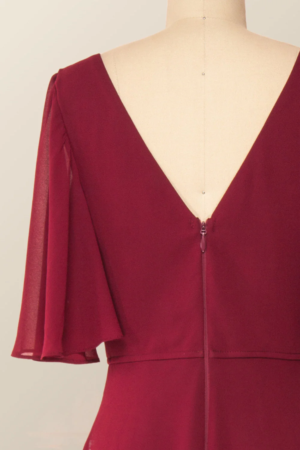 Flare Sleeves Navy Blue Chiffon Long Bridesmaid Dress - Image 5