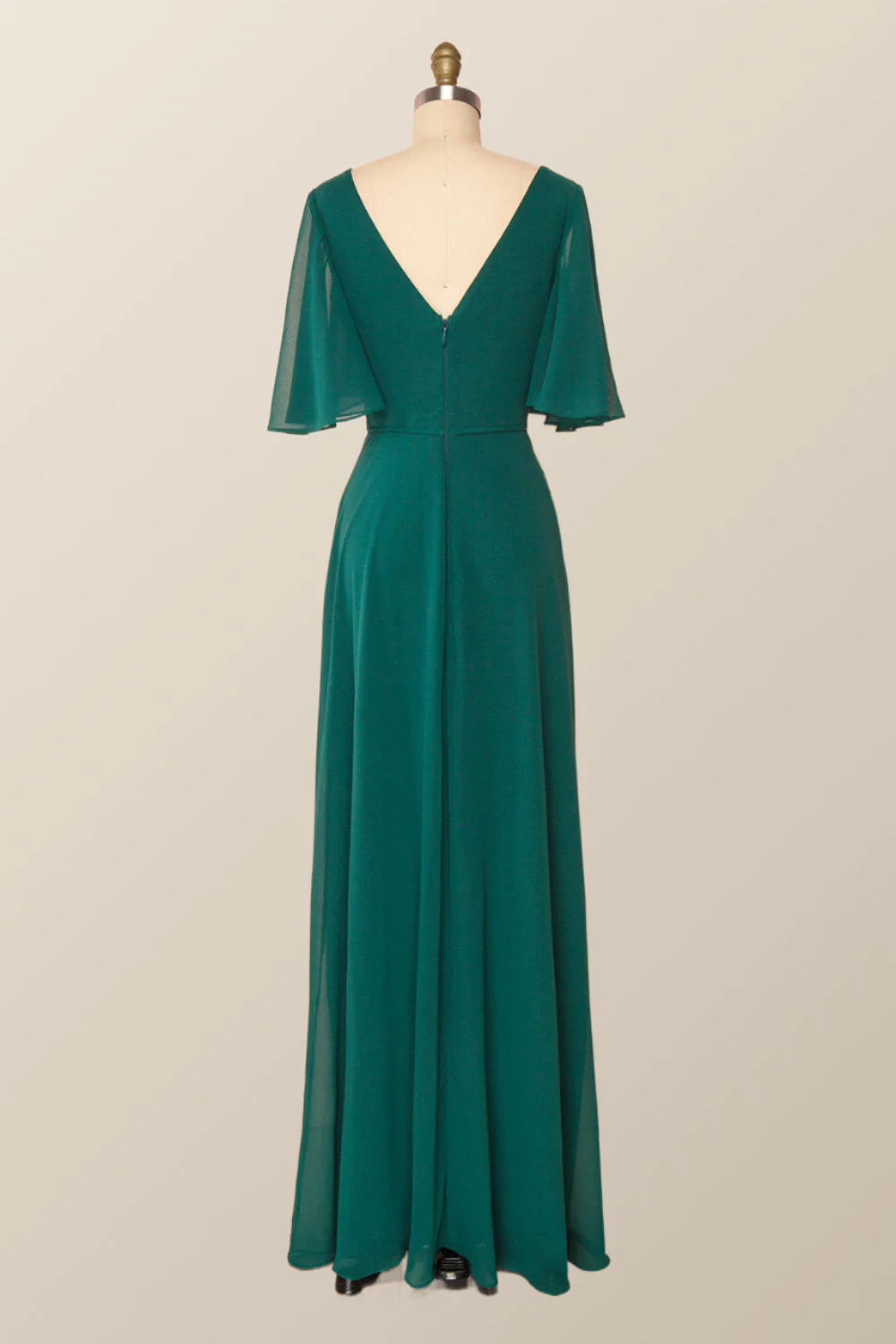 Flare Sleeves Navy Blue Chiffon Long Bridesmaid Dress - Image 8