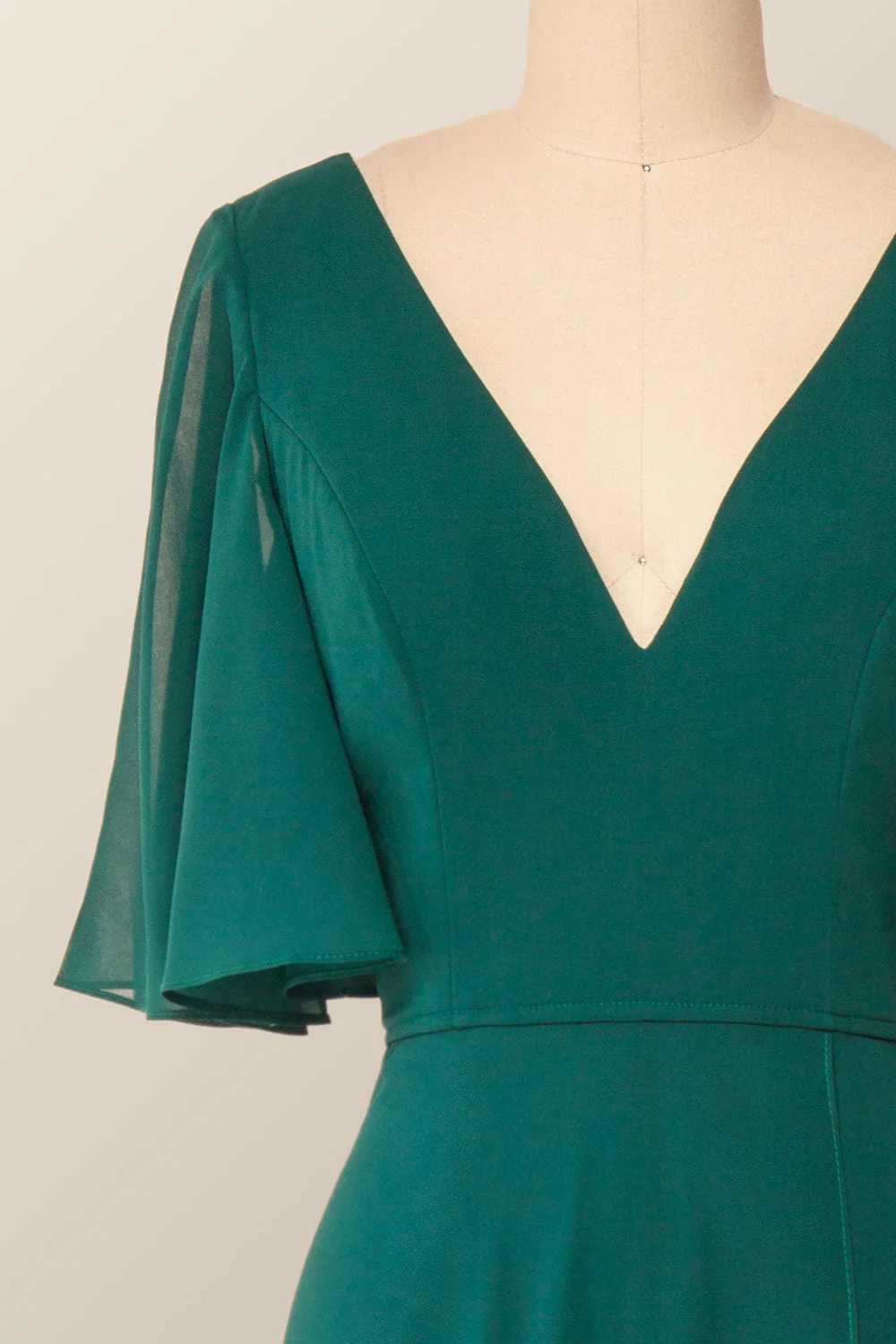 Flare Sleeves Navy Blue Chiffon Long Bridesmaid Dress - Image 9