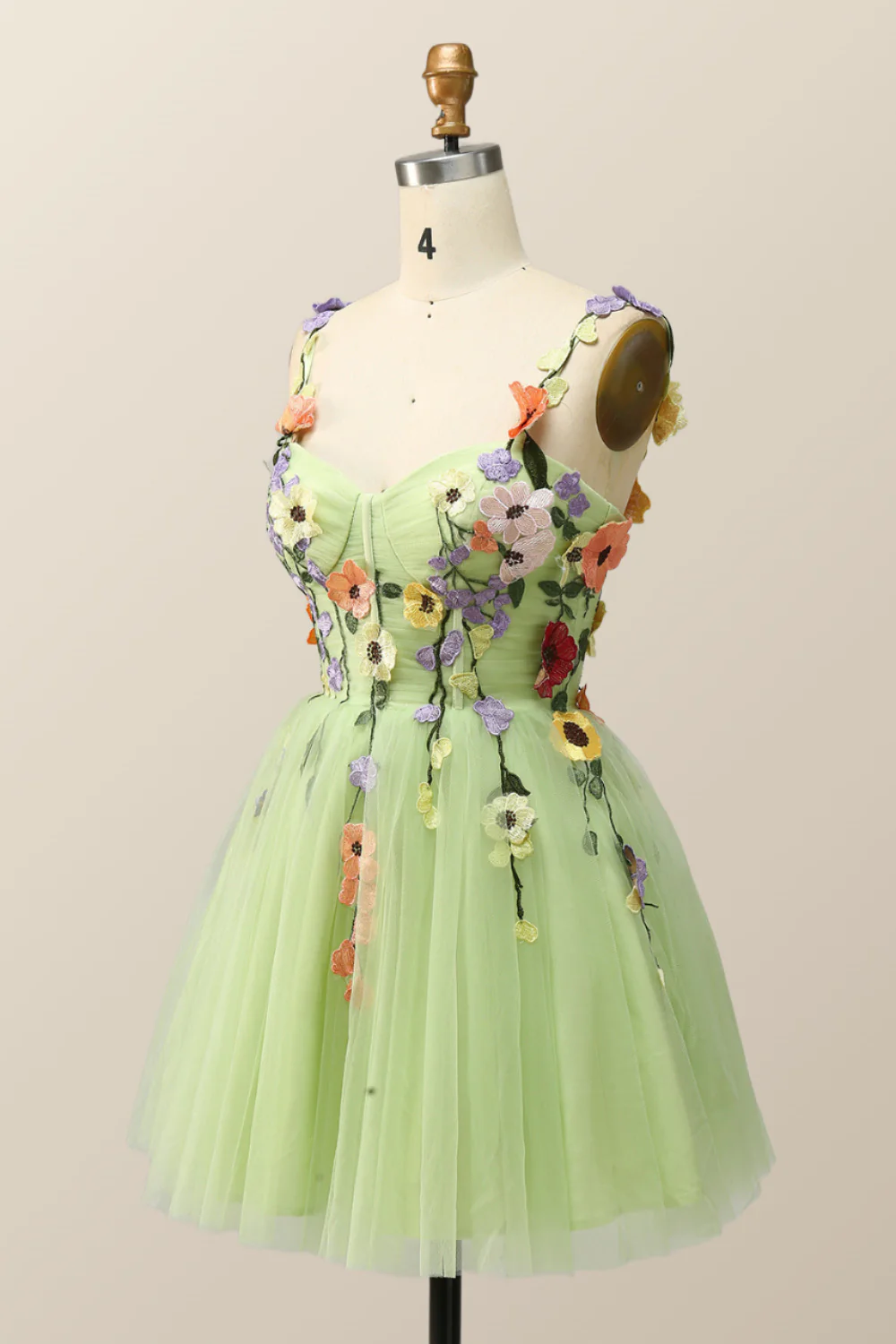 Floral Embroidered Champagne Tulle Short Homecoming Dress - Image 10