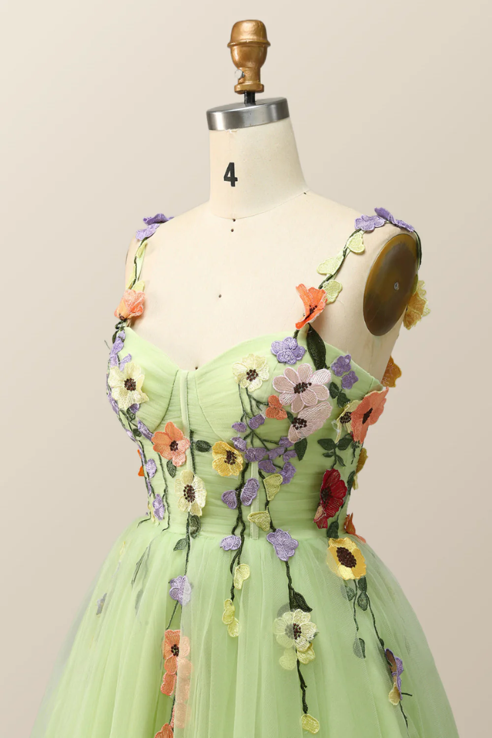 Floral Embroidered Champagne Tulle Short Homecoming Dress - Image 12