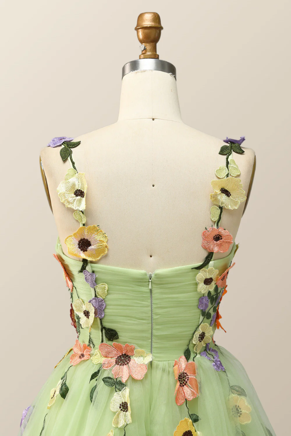 Floral Embroidered Champagne Tulle Short Homecoming Dress - Image 13