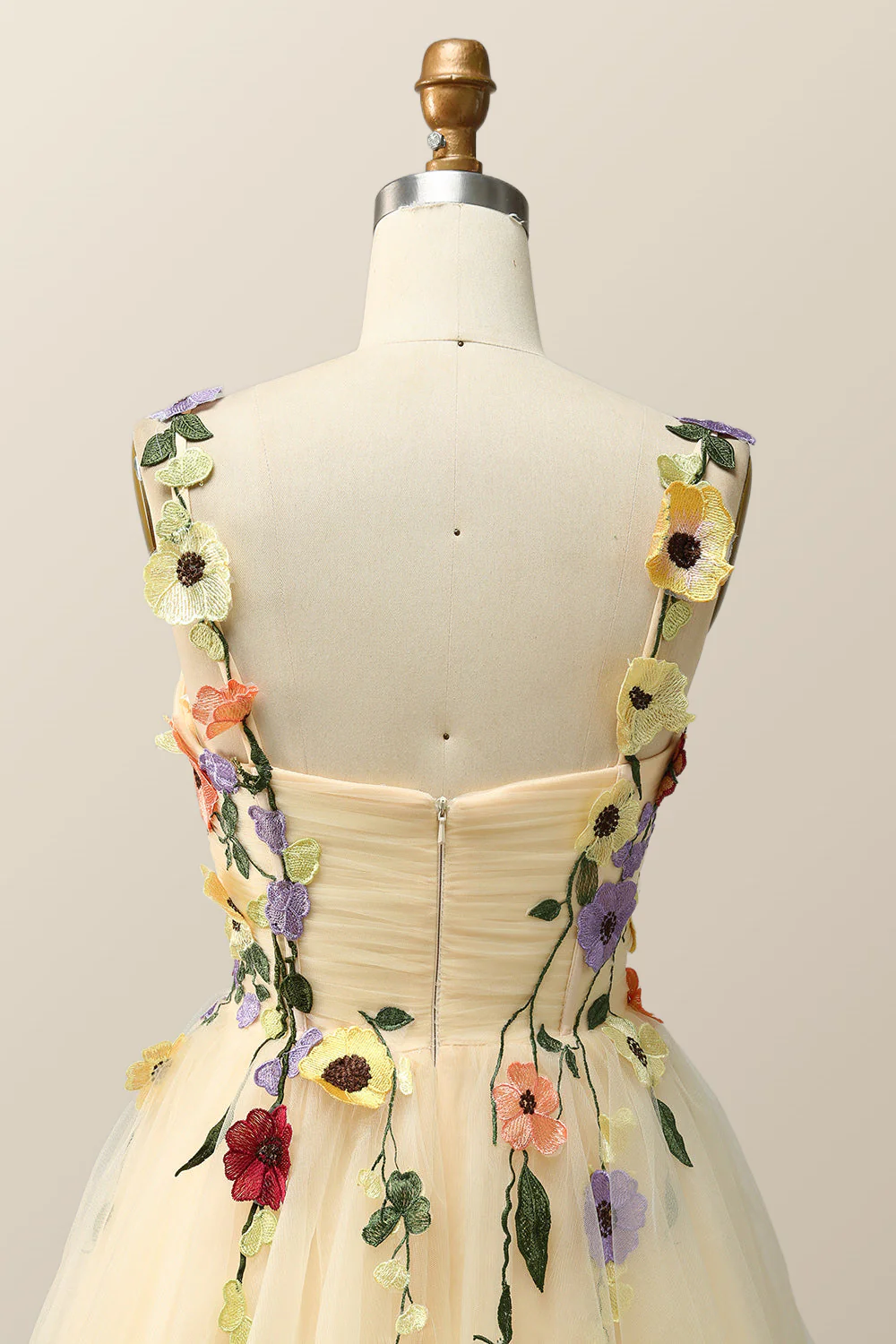 Floral Embroidered Champagne Tulle Short Homecoming Dress - Image 6