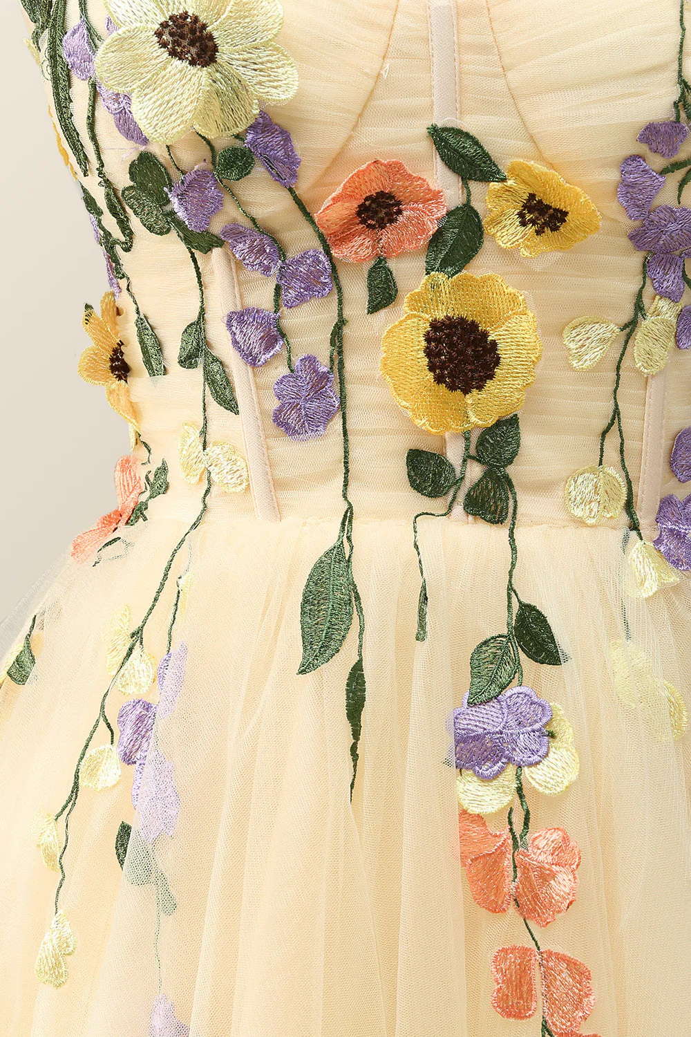 Floral Embroidered Champagne Tulle Short Homecoming Dress - Image 7