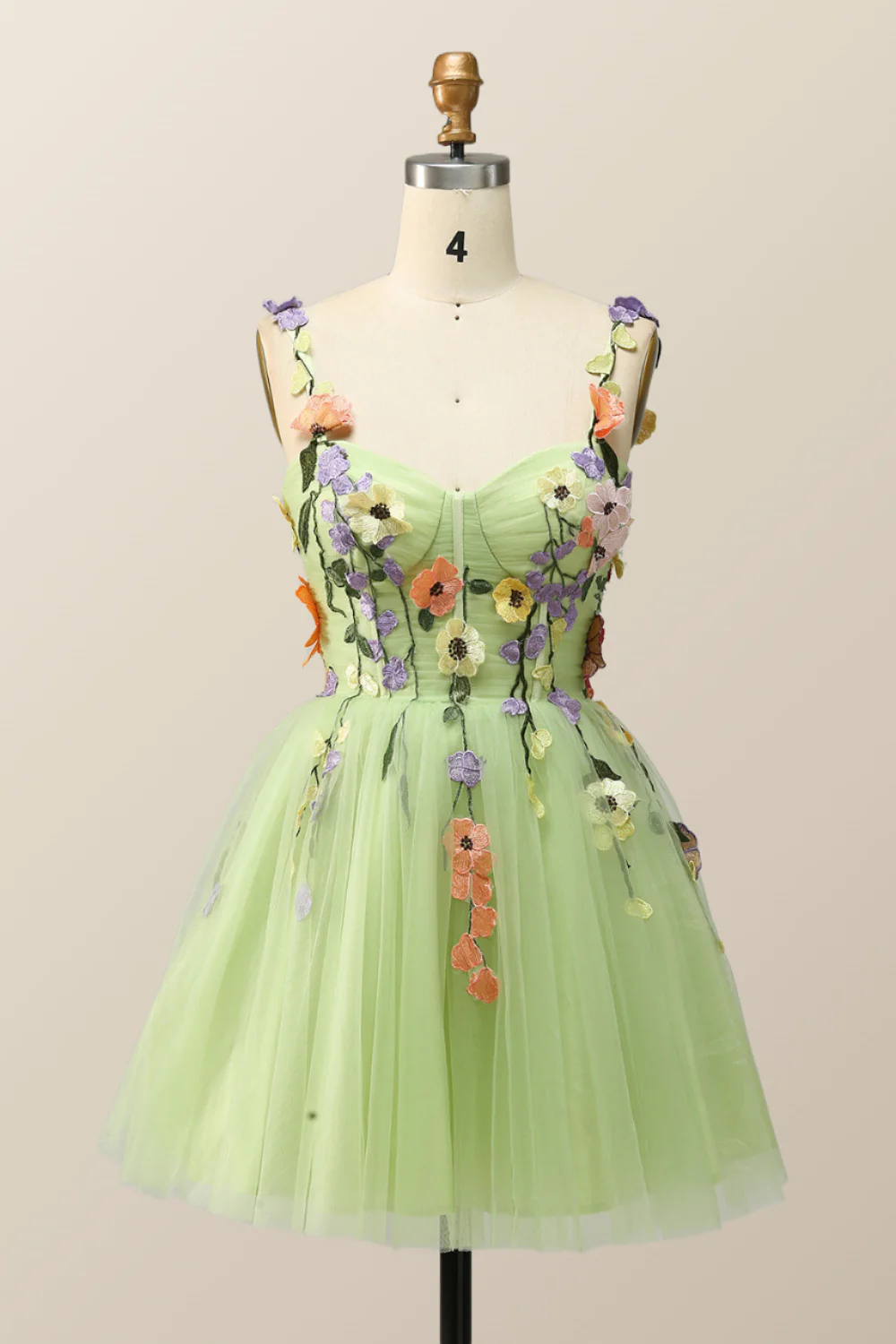 Floral Embroidered Champagne Tulle Short Homecoming Dress - Image 8