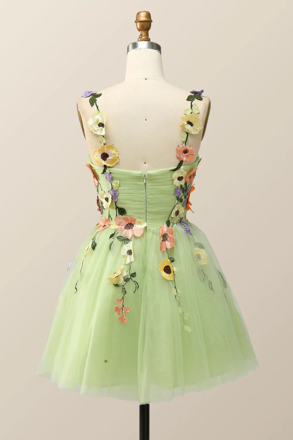 Floral Embroidered Champagne Tulle Short Homecoming Dress - Image 9