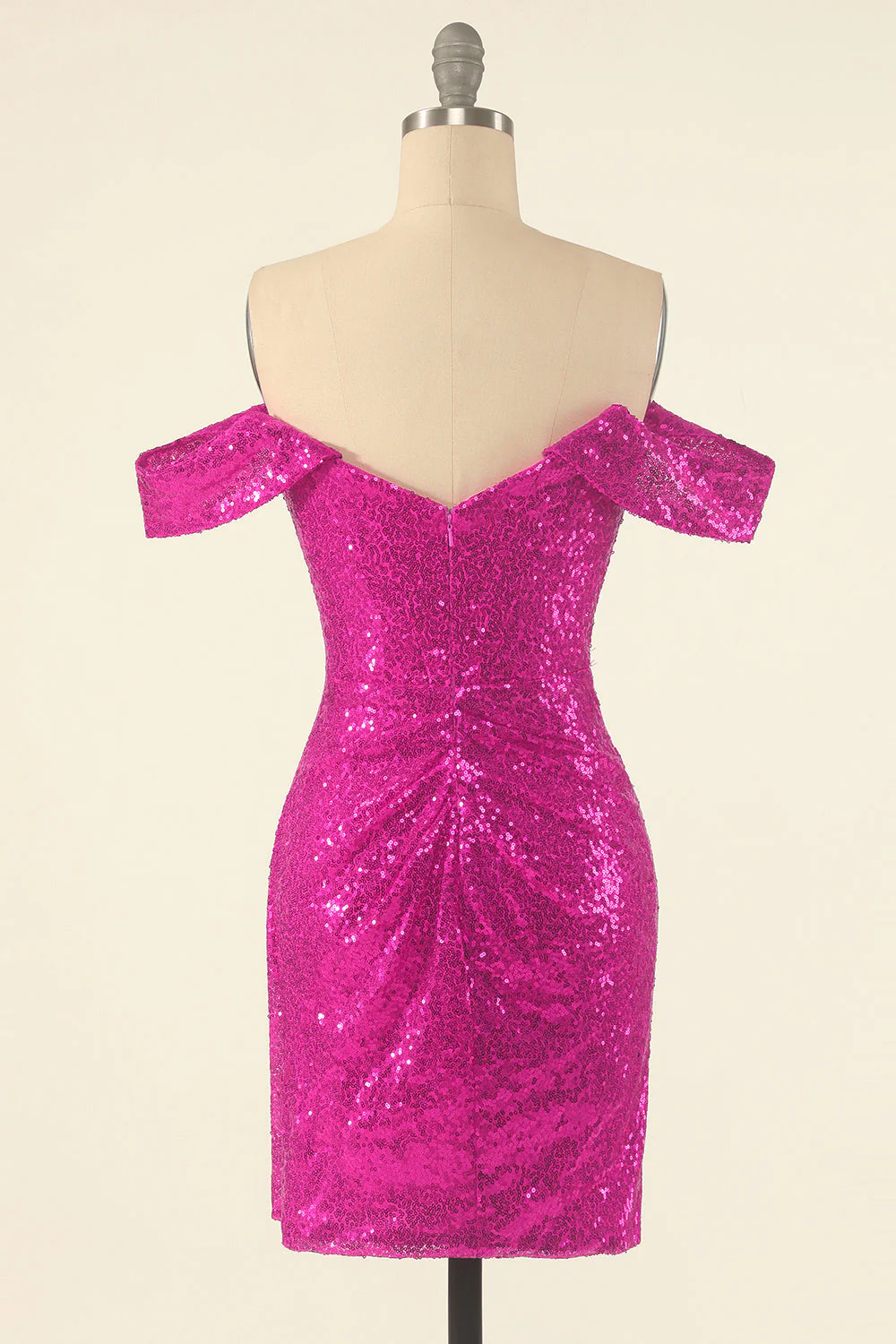Fuchsia Off the Shoulder Sequin Party Mini Dress - Image 3