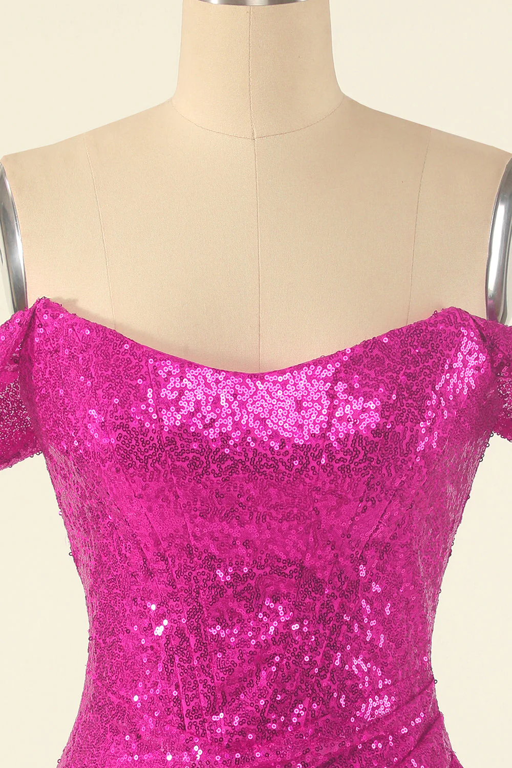 Fuchsia Off the Shoulder Sequin Party Mini Dress - Image 4