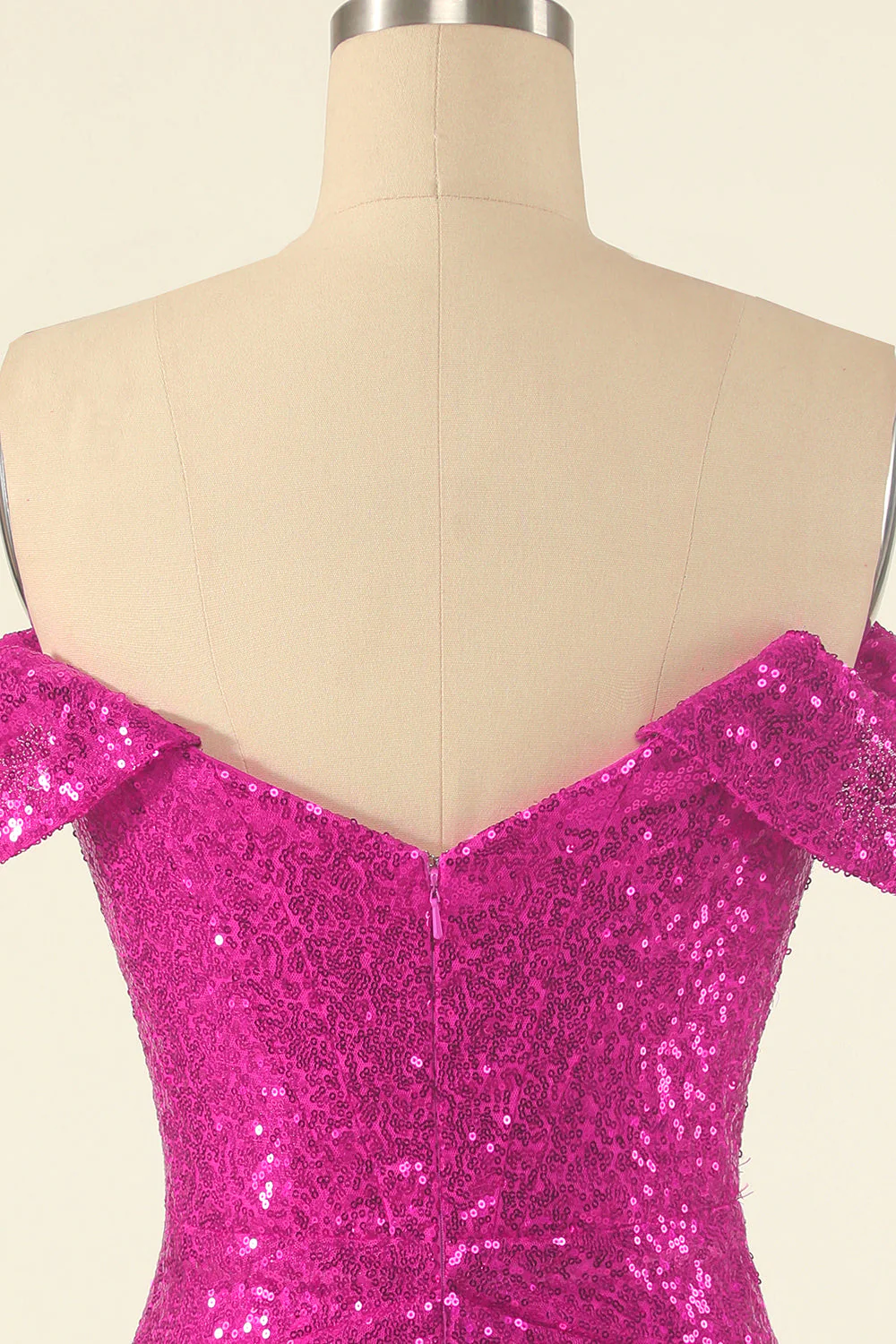 Fuchsia Off the Shoulder Sequin Party Mini Dress - Image 5