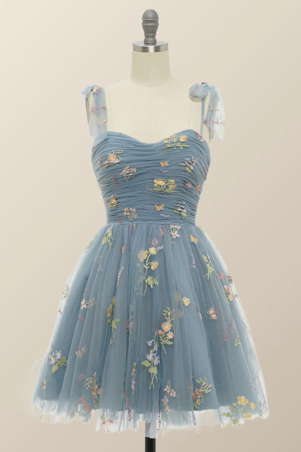 Green A-line Floral Embroidered Short Party Dress - Image 5