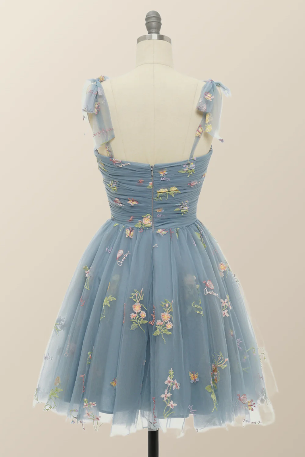 Green A-line Floral Embroidered Short Party Dress - Image 6