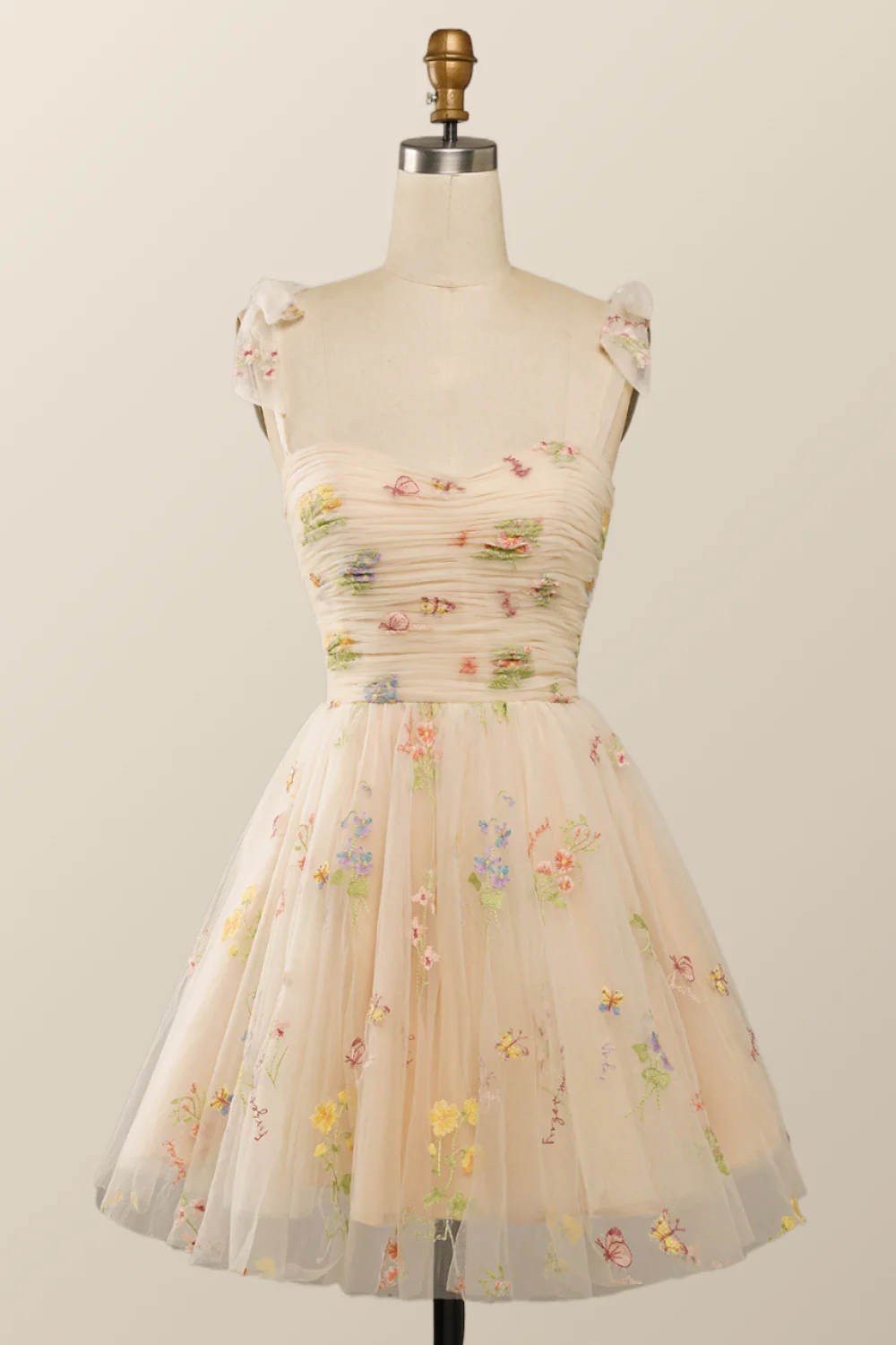 Green A-line Floral Embroidered Short Party Dress - Image 7