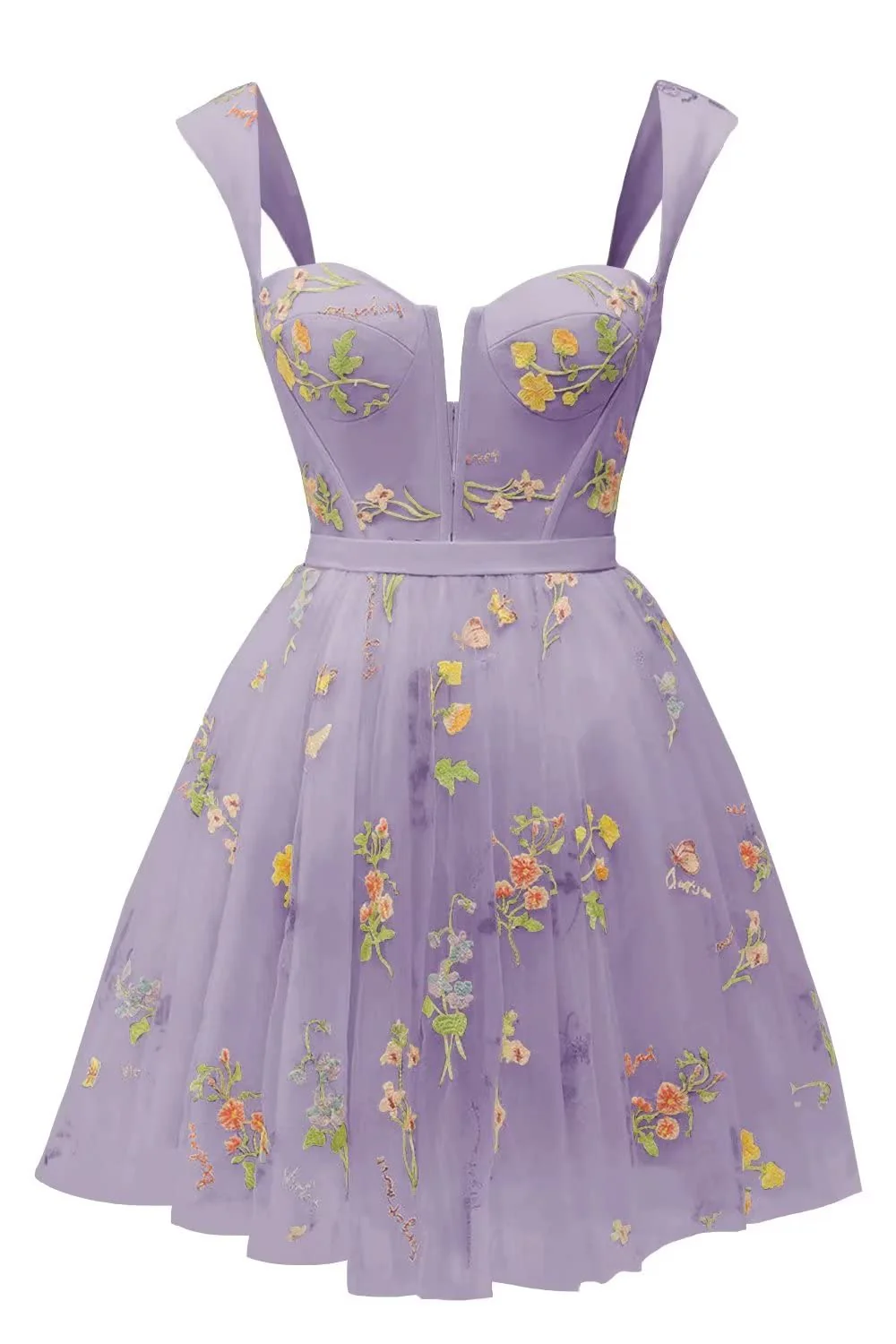 Green Floral A-line Short Princess Dress with Square Neck - Image 10