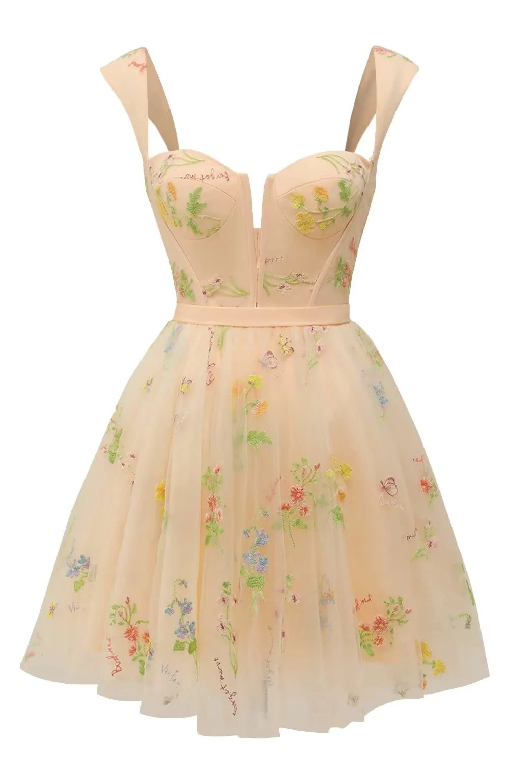 Green Floral A-line Short Princess Dress with Square Neck - Image 5