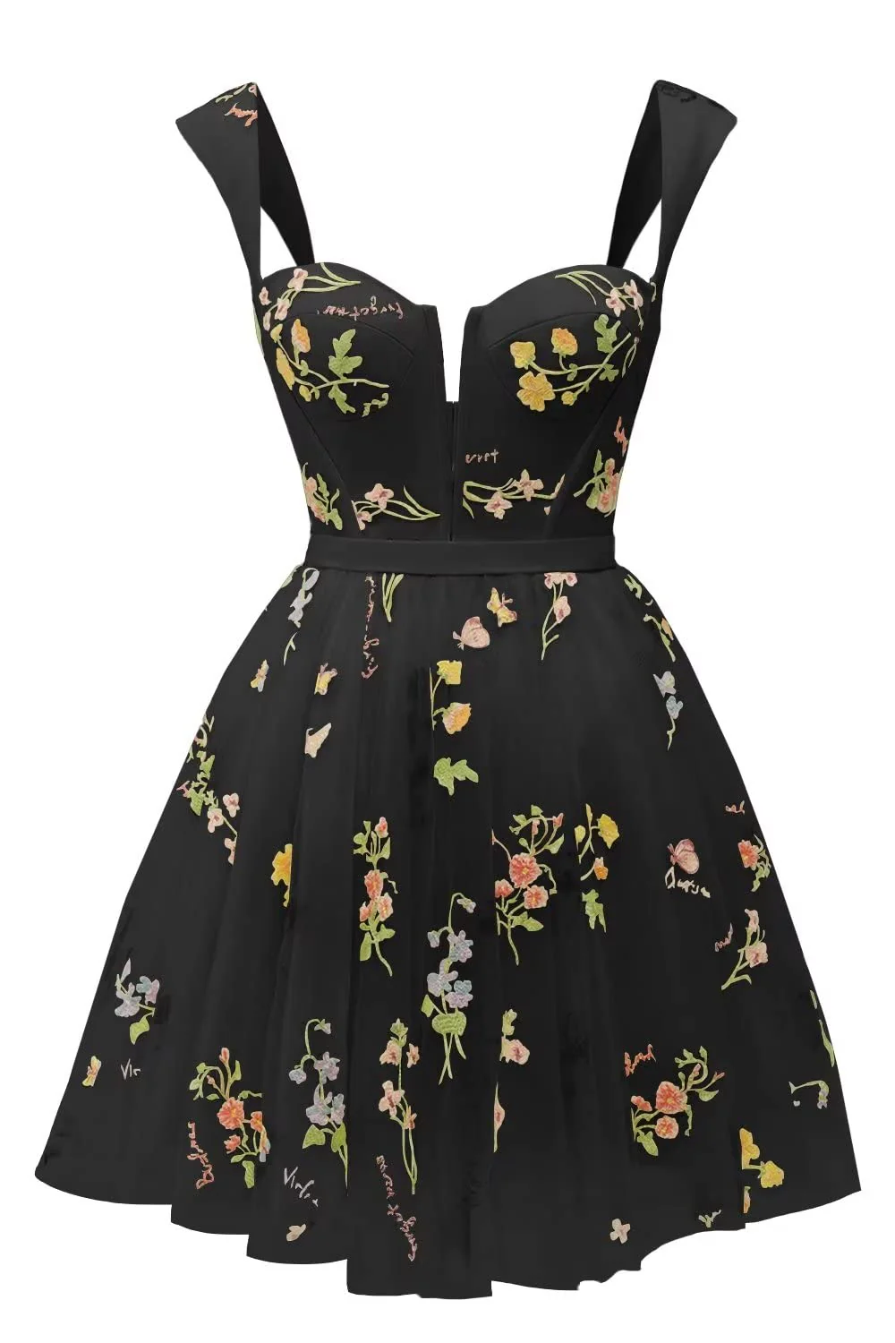 Green Floral A-line Short Princess Dress with Square Neck - Image 8