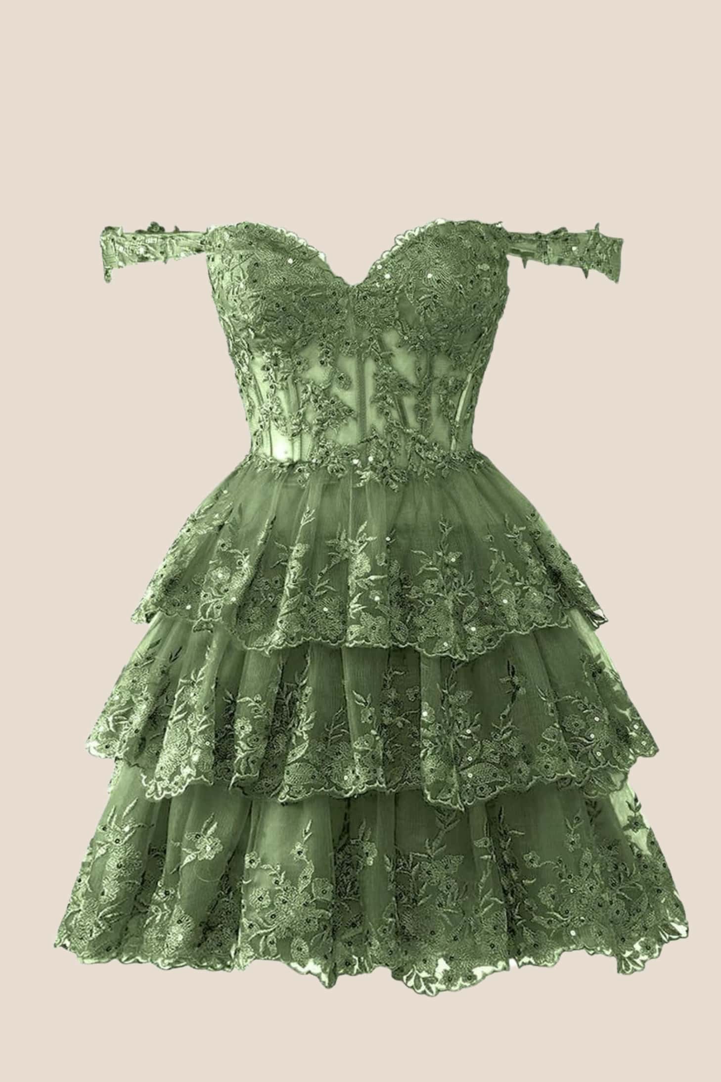 Hot Pink Lace Appliques Ruffle A-line Dress - Image 5