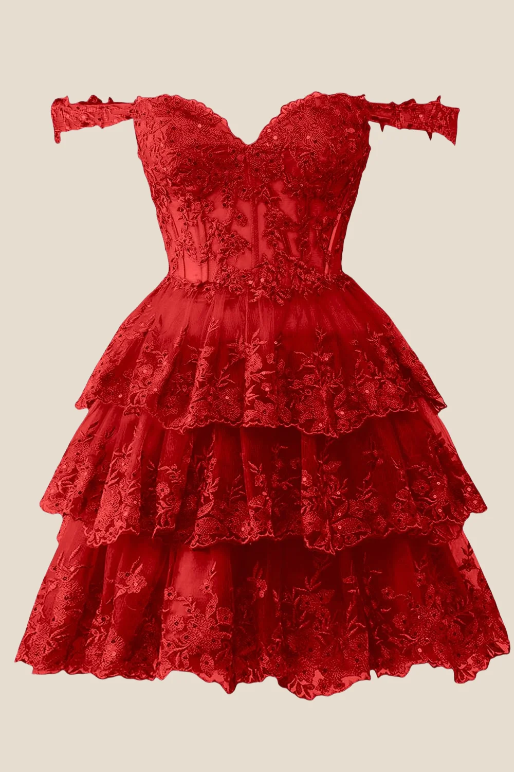 Hot Pink Lace Appliques Ruffle A-line Dress - Image 3