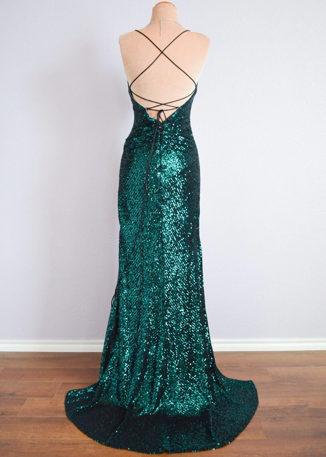 Green Sequin Mermaid Long Party Dress - Image 4