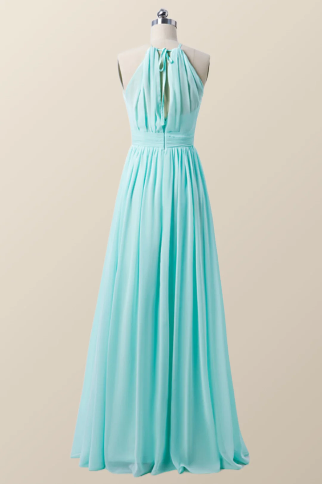 Halter Blue Chiffon Long Bridesmaid Dress - Image 3