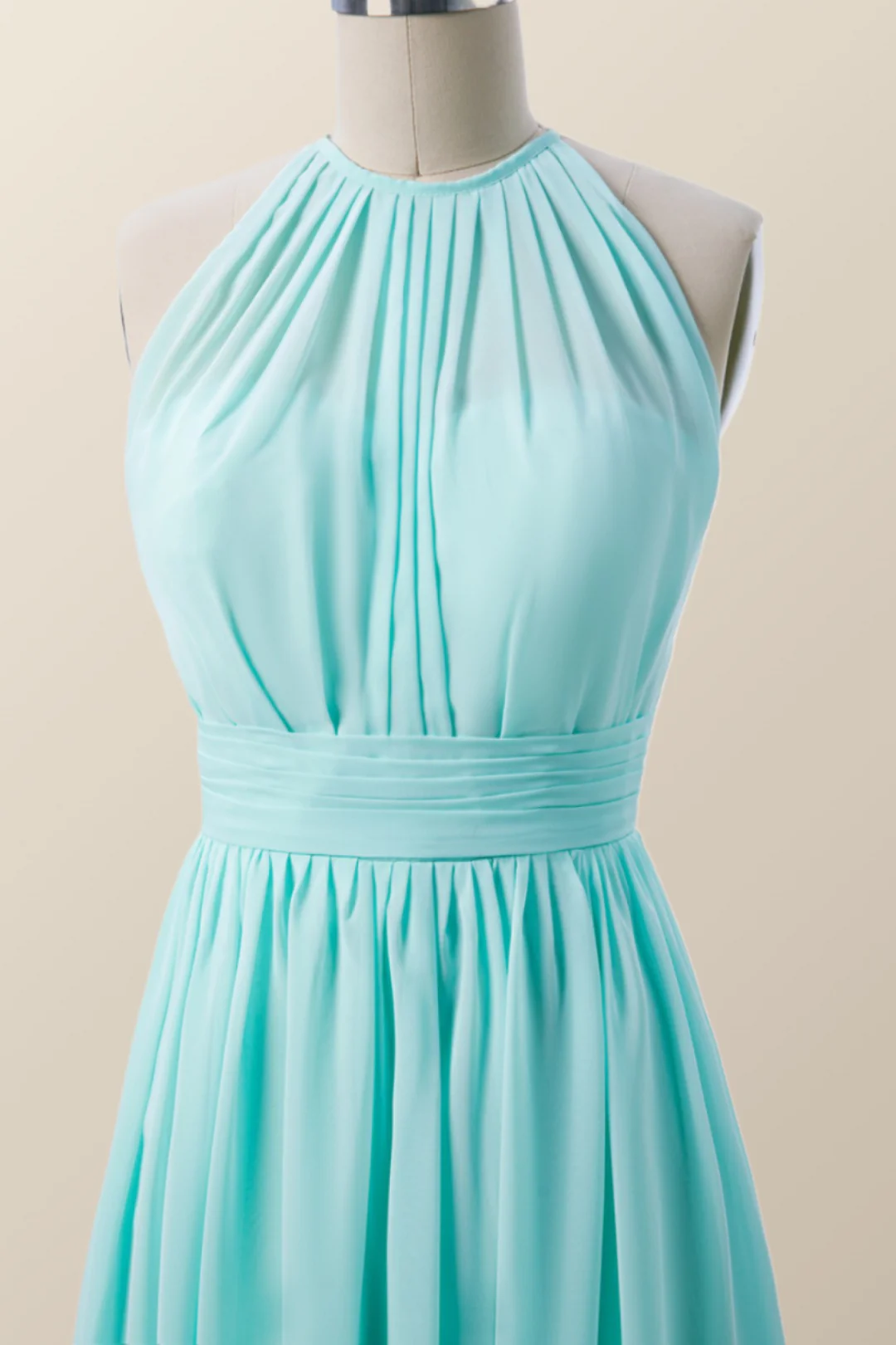 Halter Blue Chiffon Long Bridesmaid Dress - Image 4