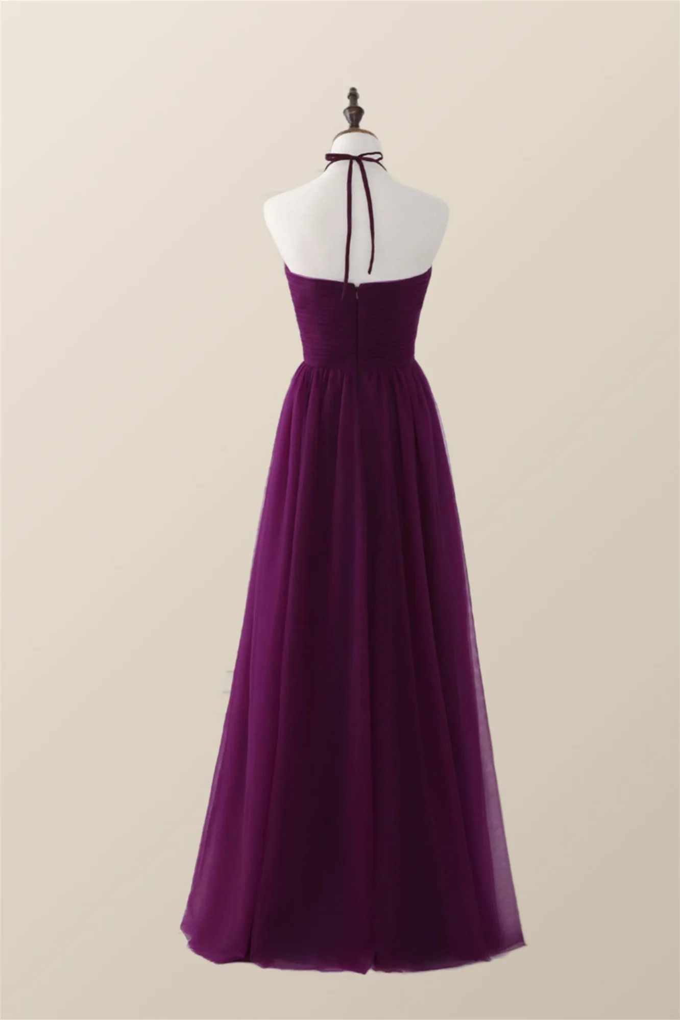 Halter Purple Tulle Long Bridesmaid Dress - Image 3